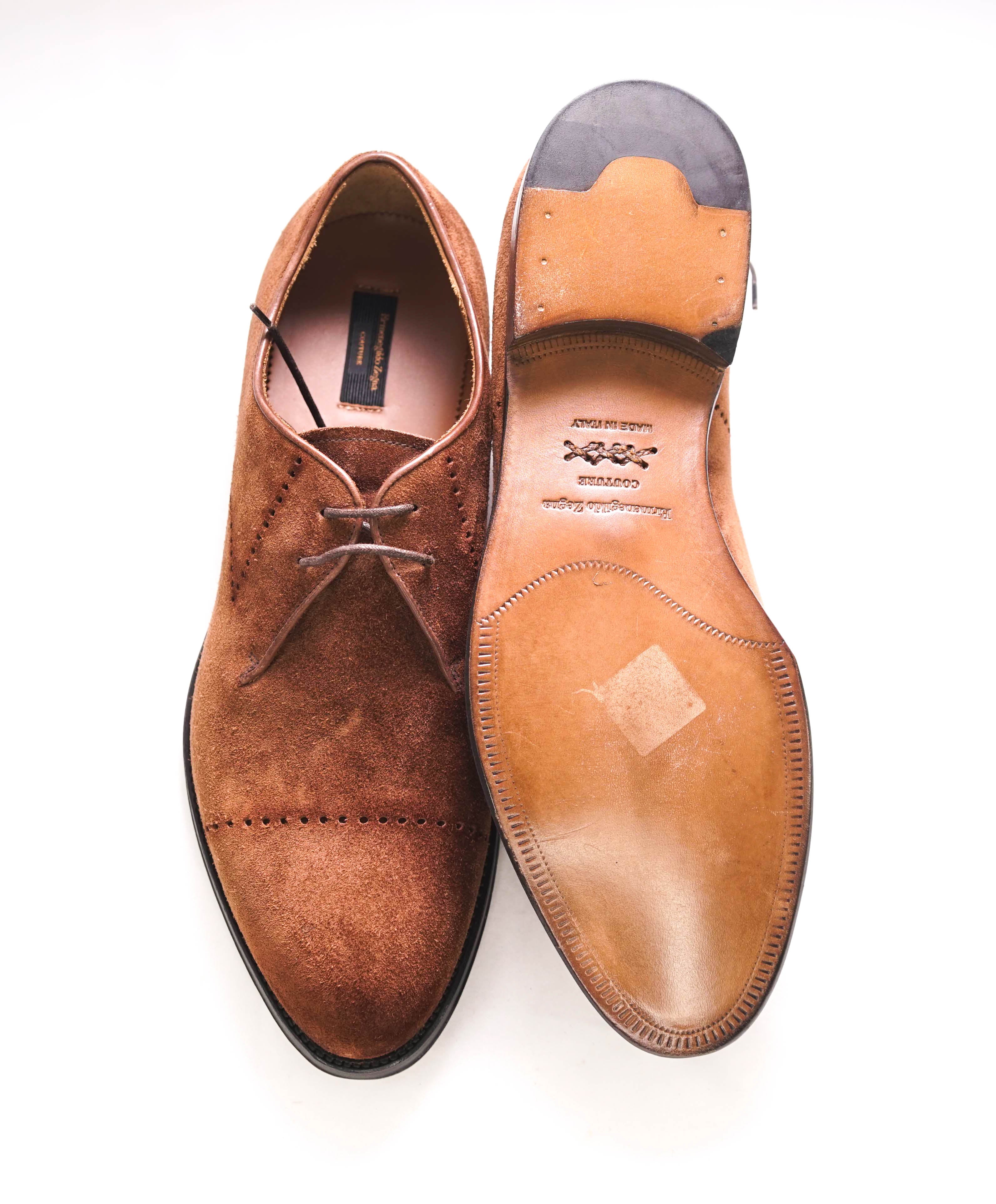 $1,450 ERMENEGILDO ZEGNA COUTURE - Tobacco Suede Oxfords - 9 US
