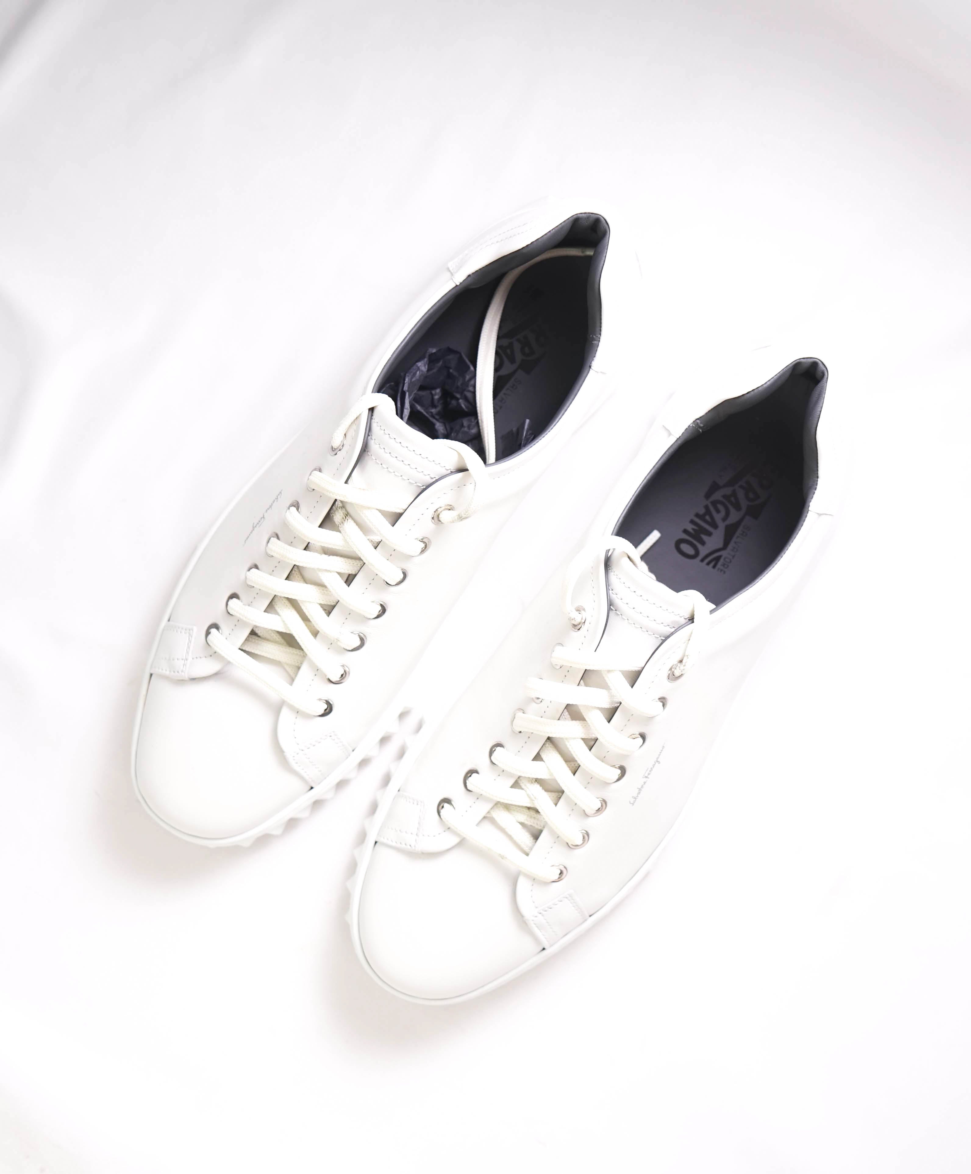 $750 SALVATORE FERRAGAMO - *Rhinoceros* White Gancini Sneaker - 10 US