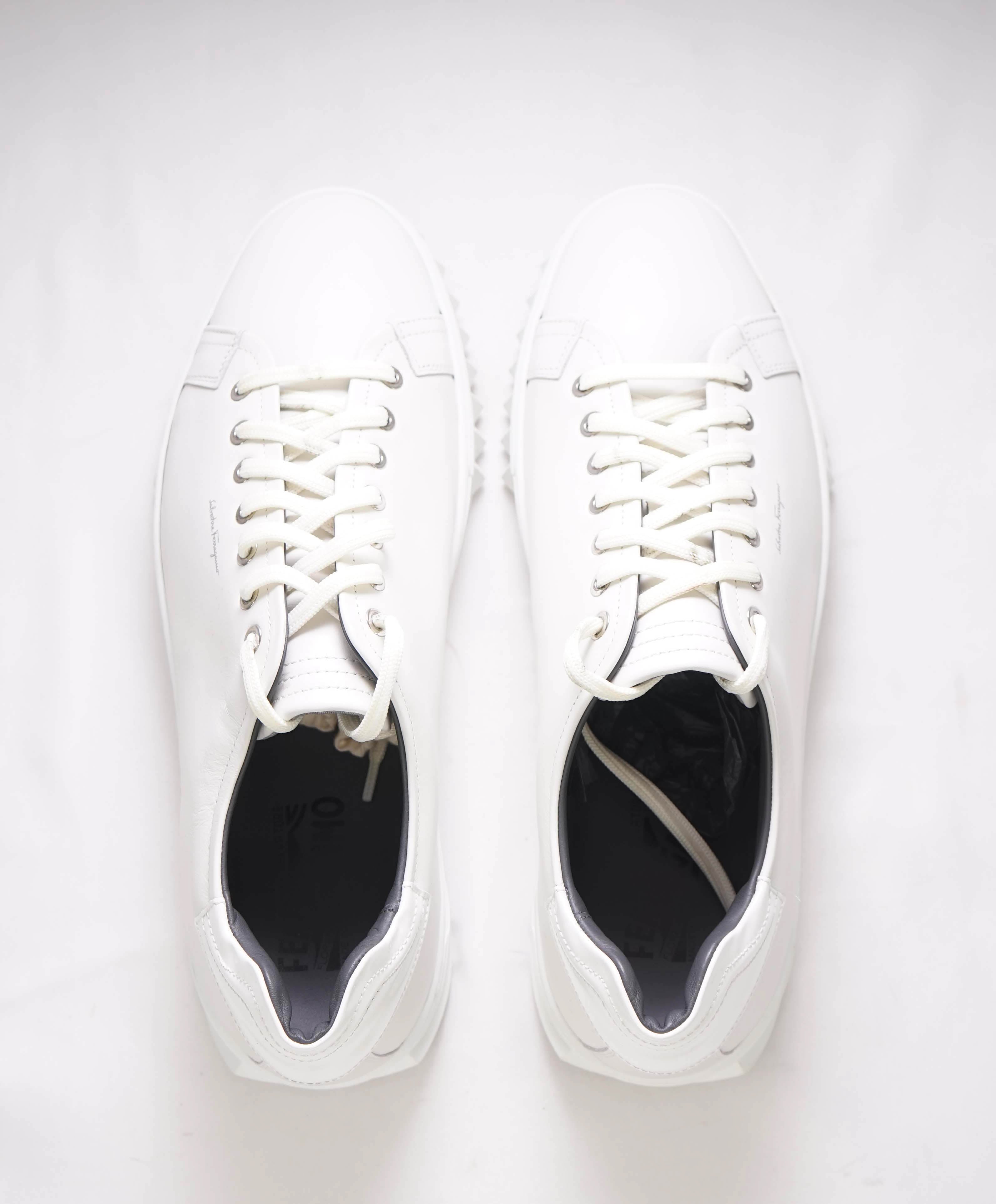 $750 SALVATORE FERRAGAMO - *Rhinoceros* White Gancini Sneaker - 10 US