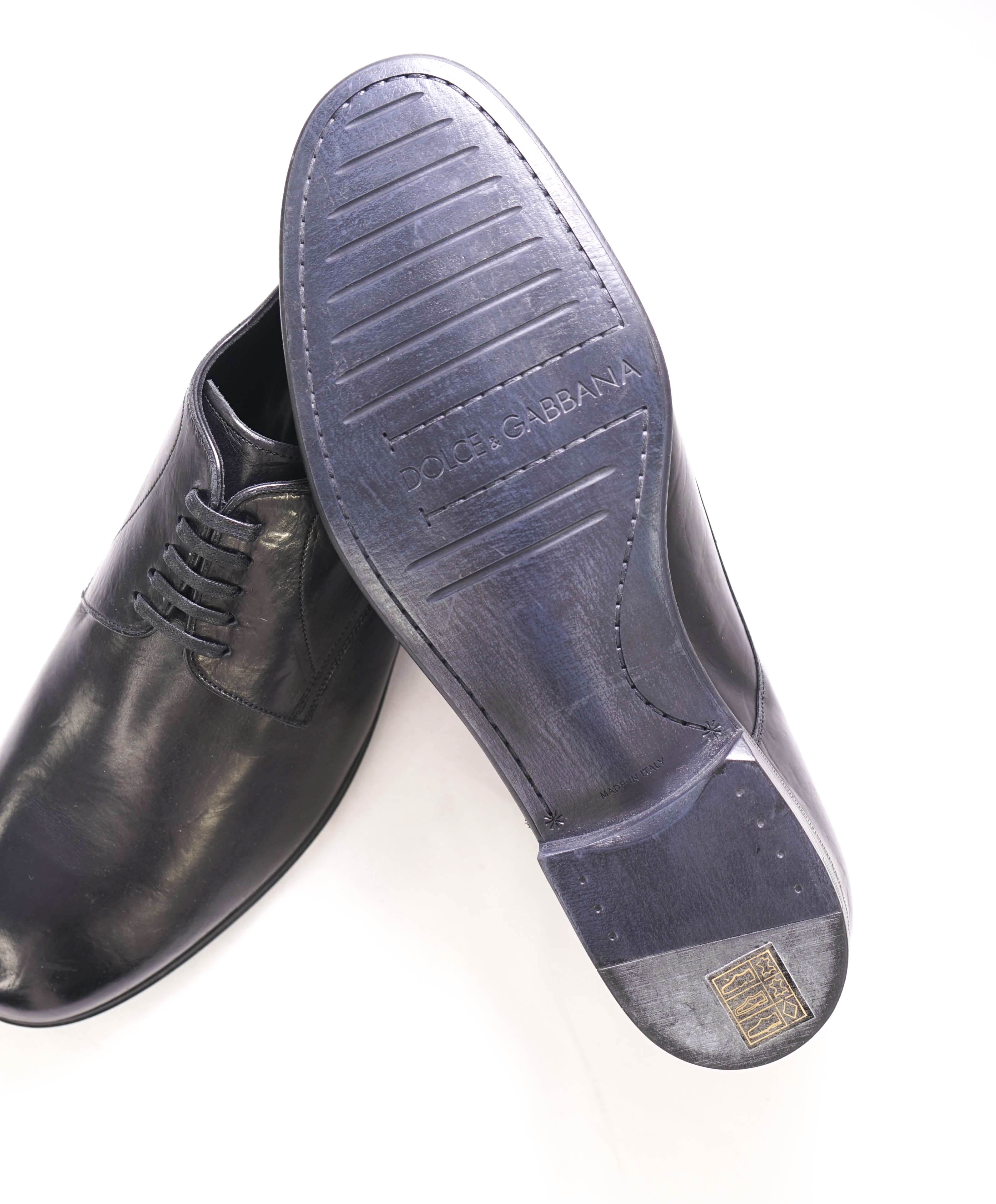 $820 DOLCE & GABBANA - Black Distressed Style Oxfords - 8.5 US (7.5)