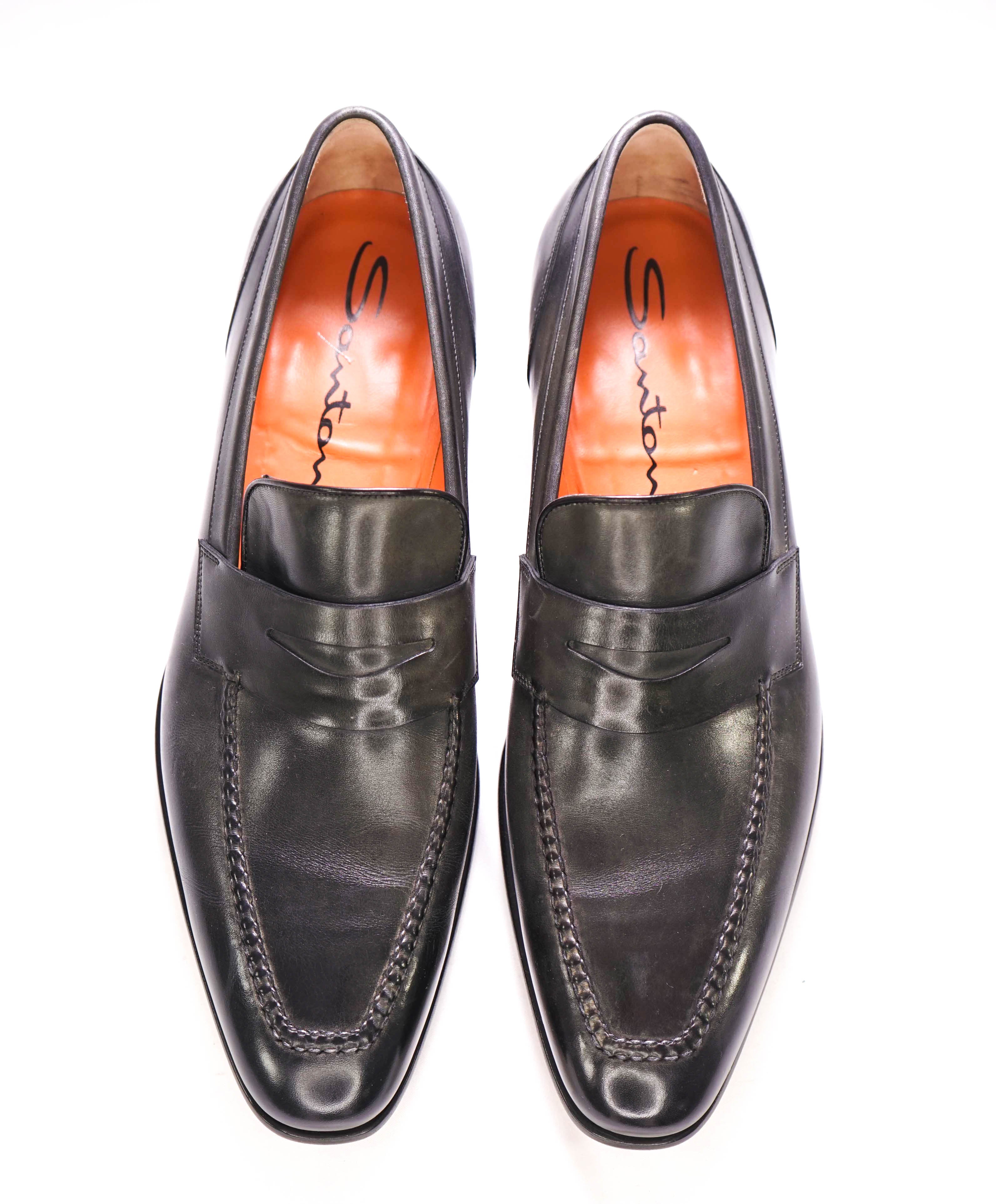 $1,330 SANTONI - "GOODYEAR WELT” Green/Gray Penny Loafers - 12US (11IT)