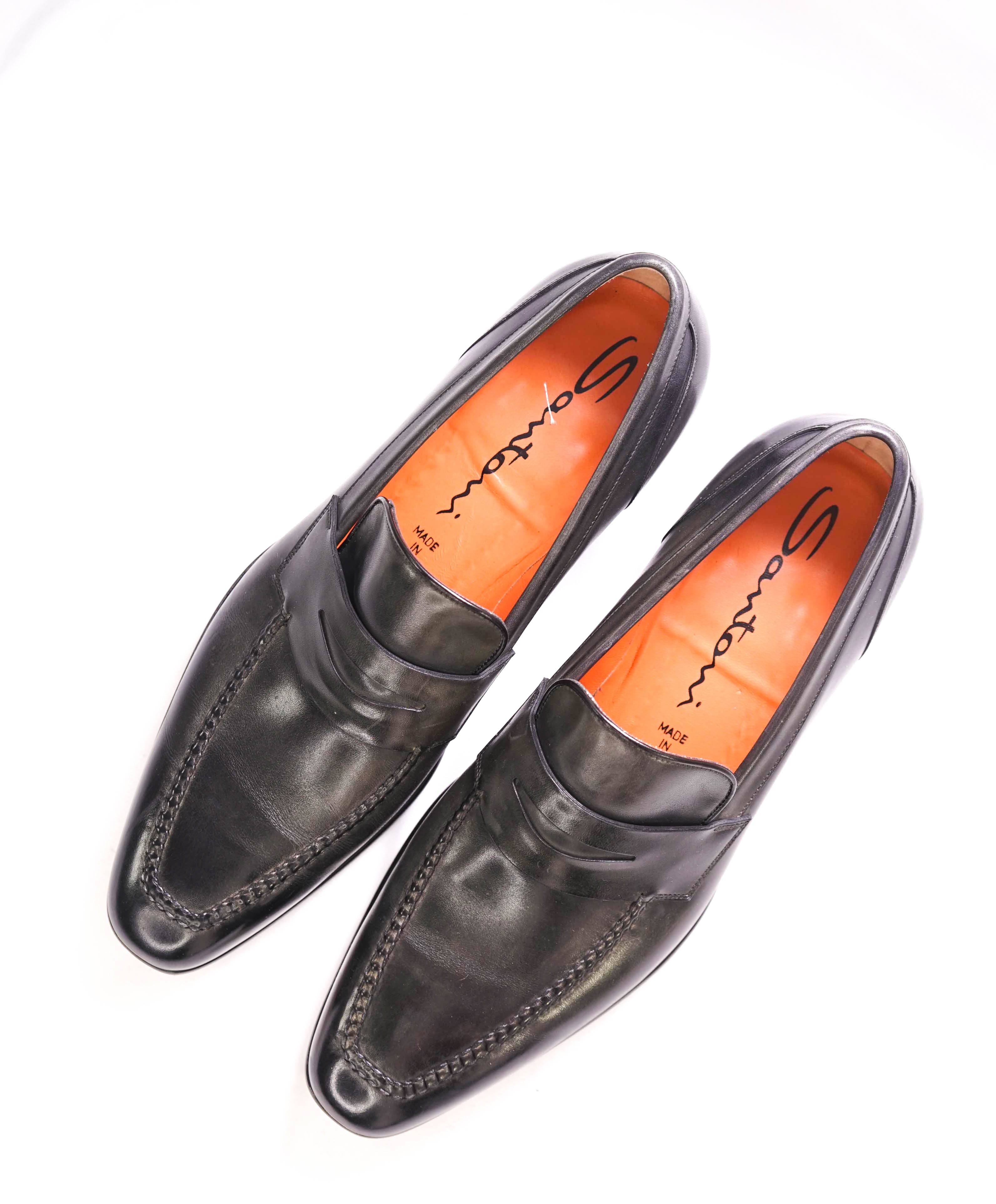 $1,330 SANTONI - "GOODYEAR WELT” Green/Gray Penny Loafers - 12US (11IT)