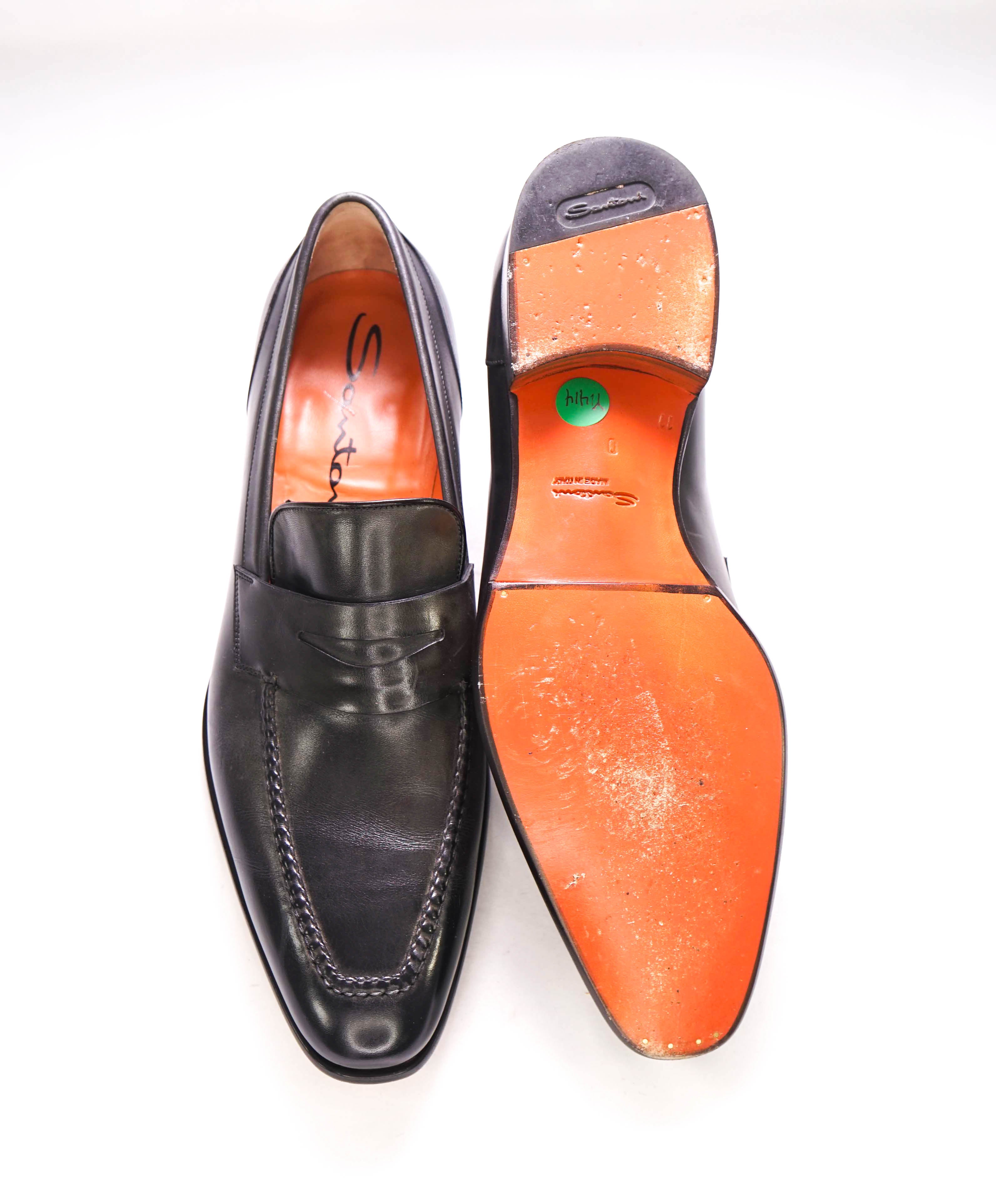 $1,330 SANTONI - "GOODYEAR WELT” Green/Gray Penny Loafers - 12US (11IT)