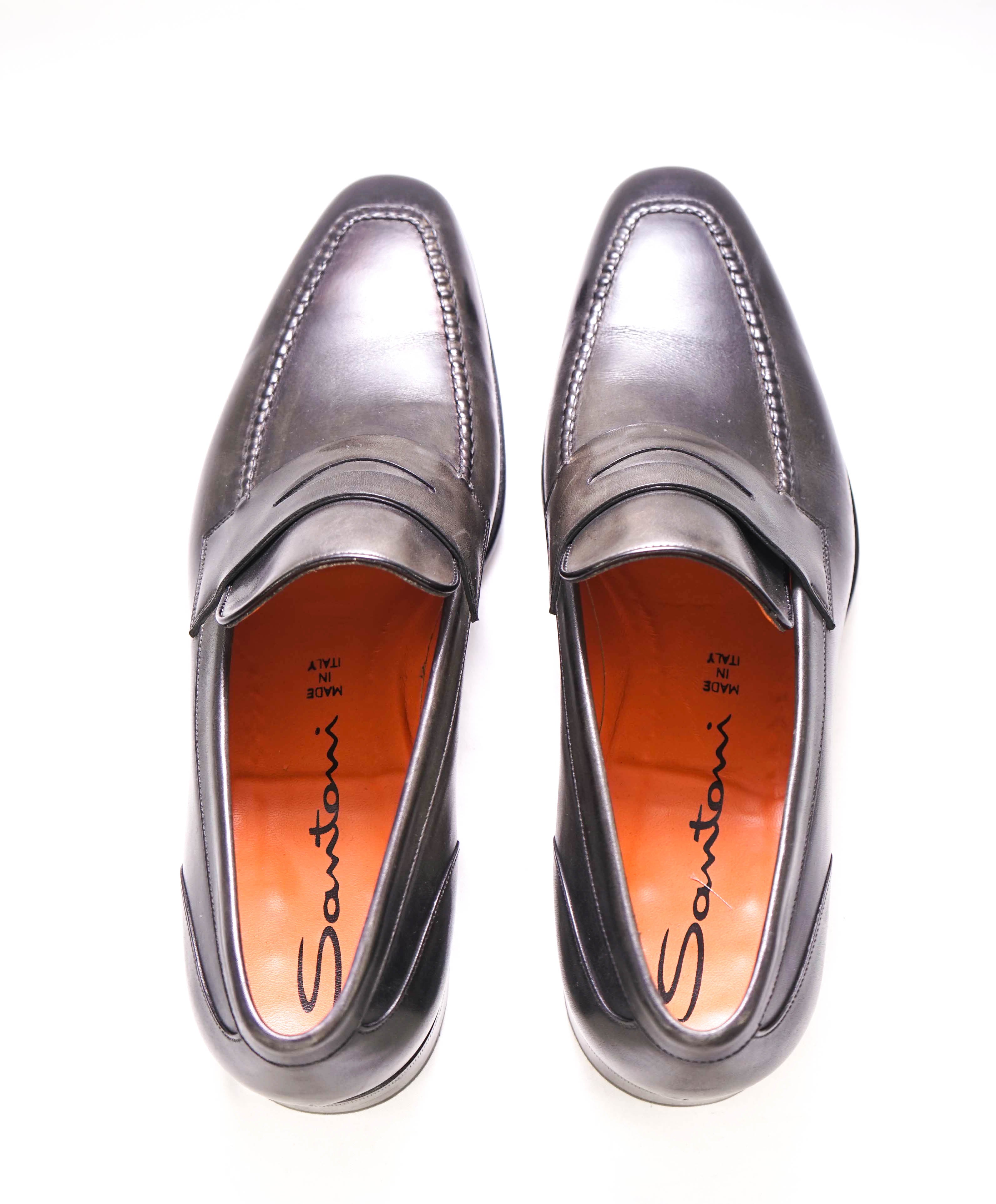 $1,330 SANTONI - "GOODYEAR WELT” Green/Gray Penny Loafers - 12US (11IT)