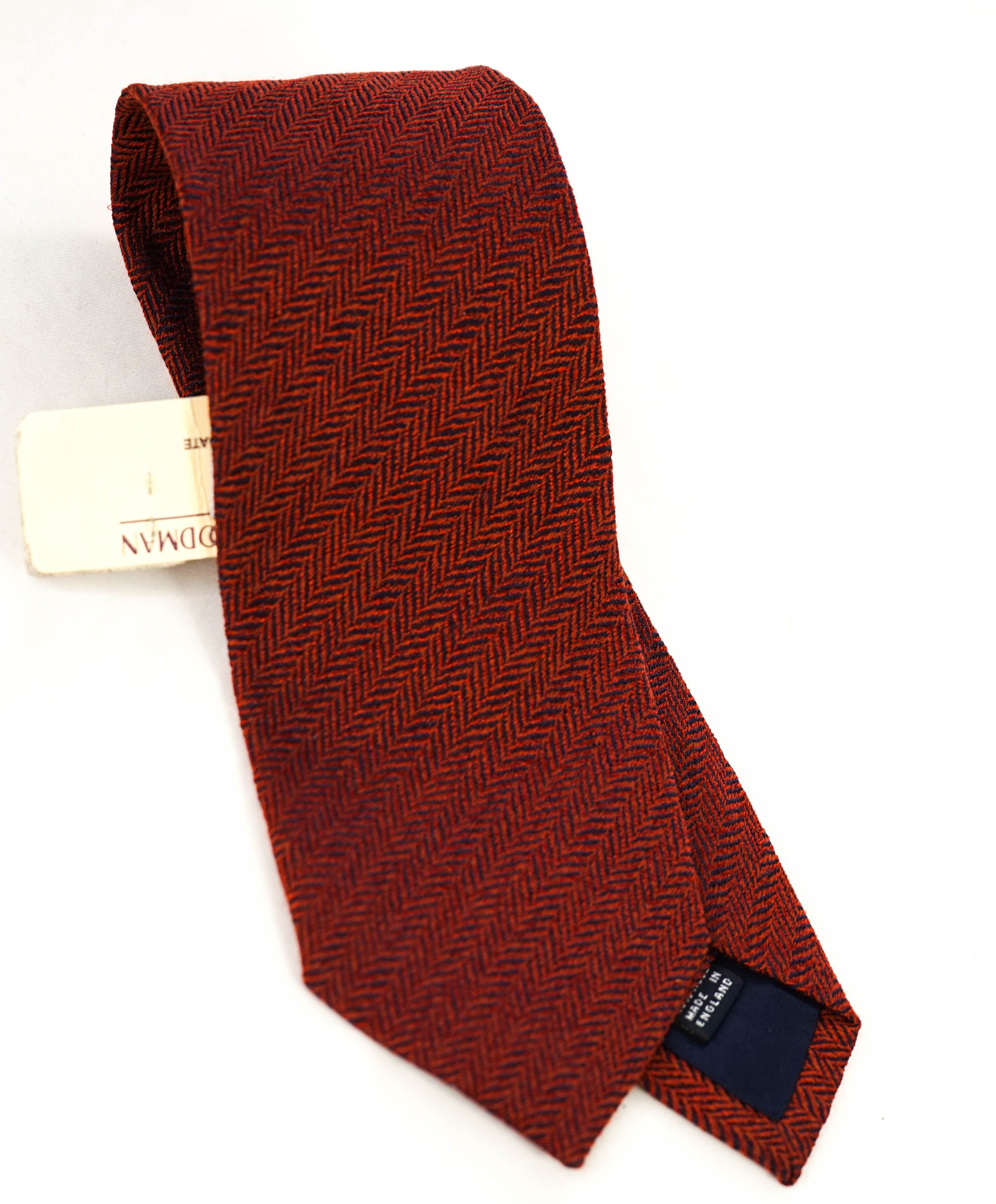 $240 DRAKE'S - Wool/Silk Rust Orange Herringbone Tie 3.25" - Tie
