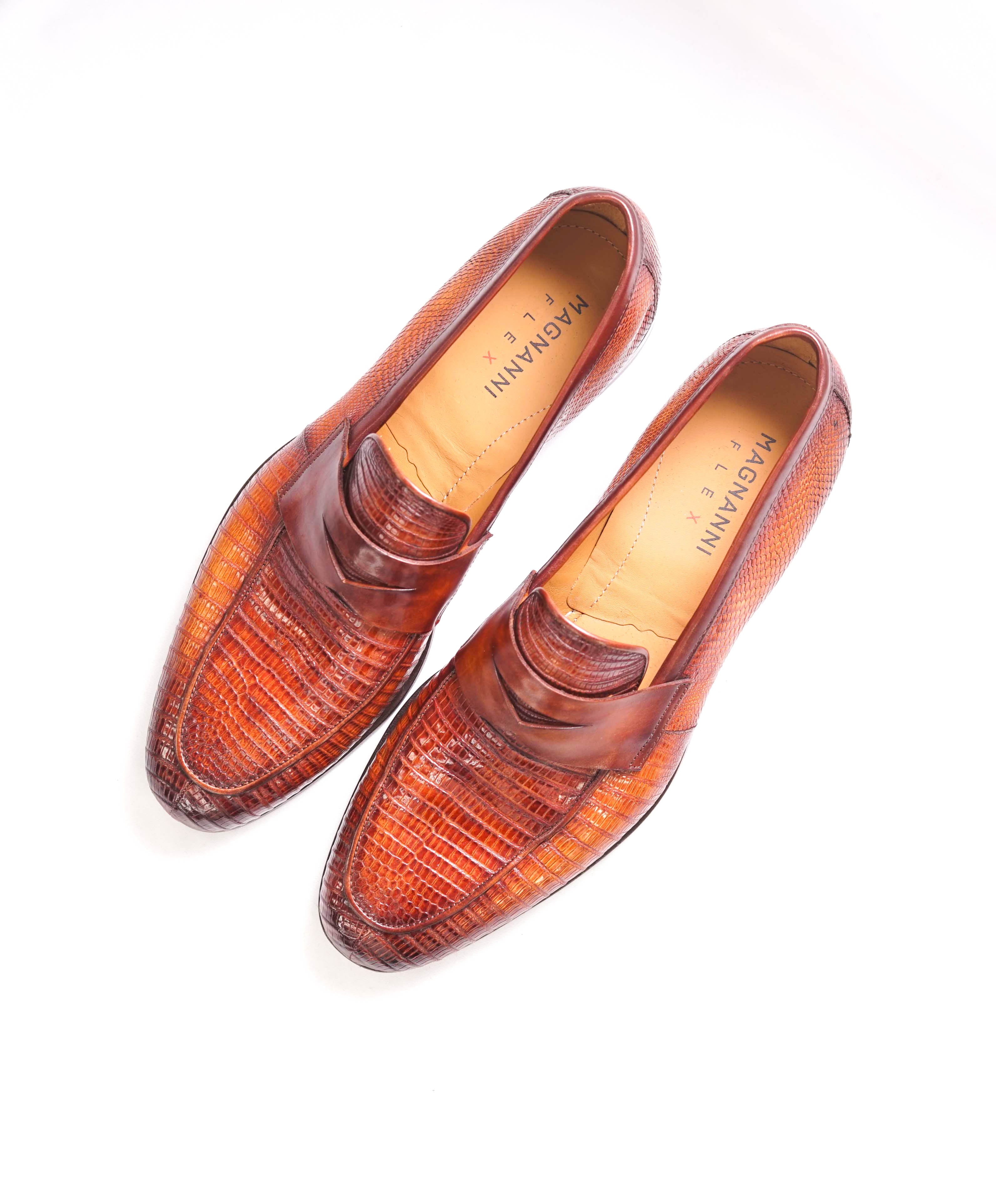 $825 MAGNANNI - "FLEX" MADE IN SPAIN Genuine Lizard Brown Loafers - 8