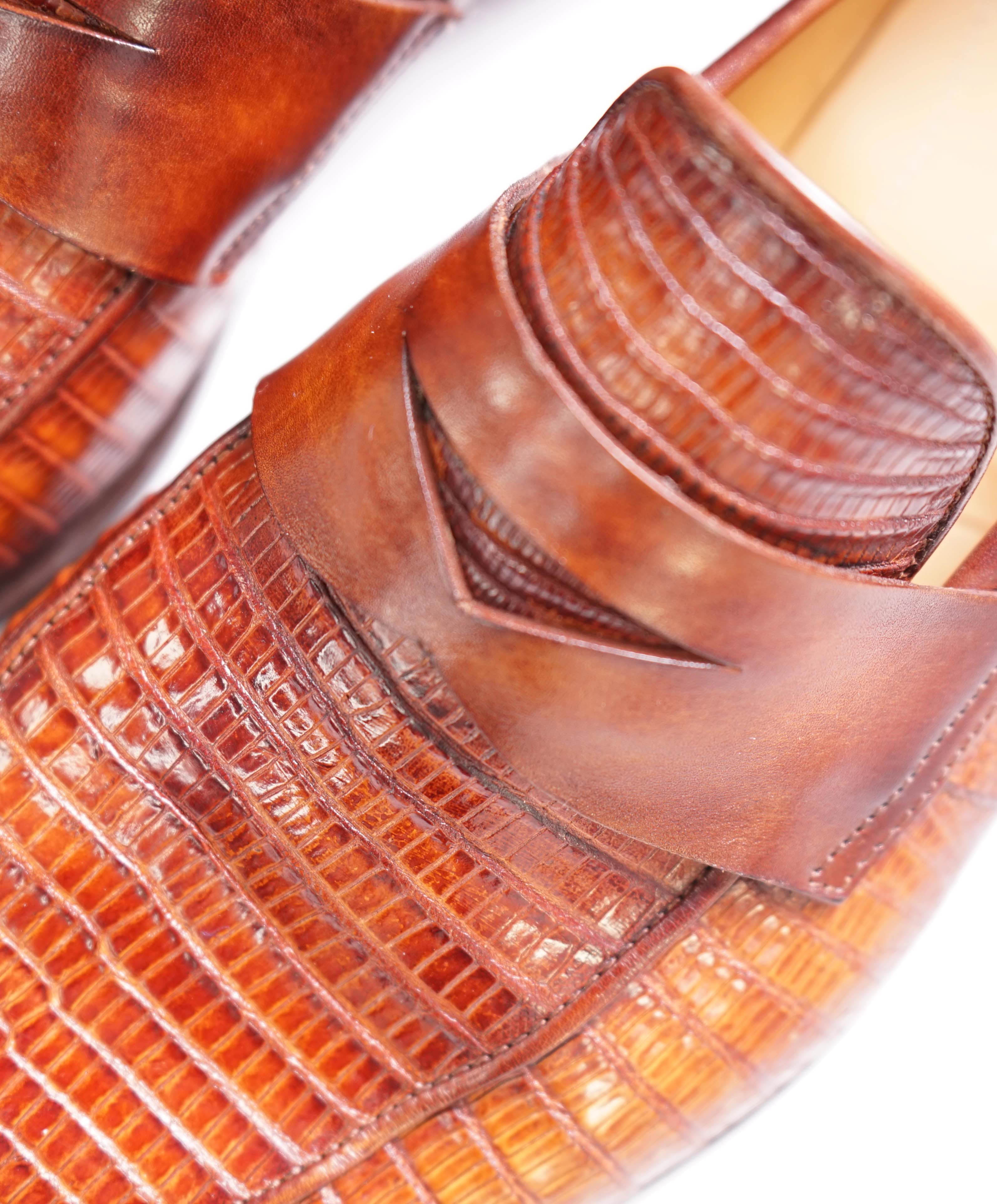 $825 MAGNANNI - "FLEX" MADE IN SPAIN Genuine Lizard Brown Loafers - 8