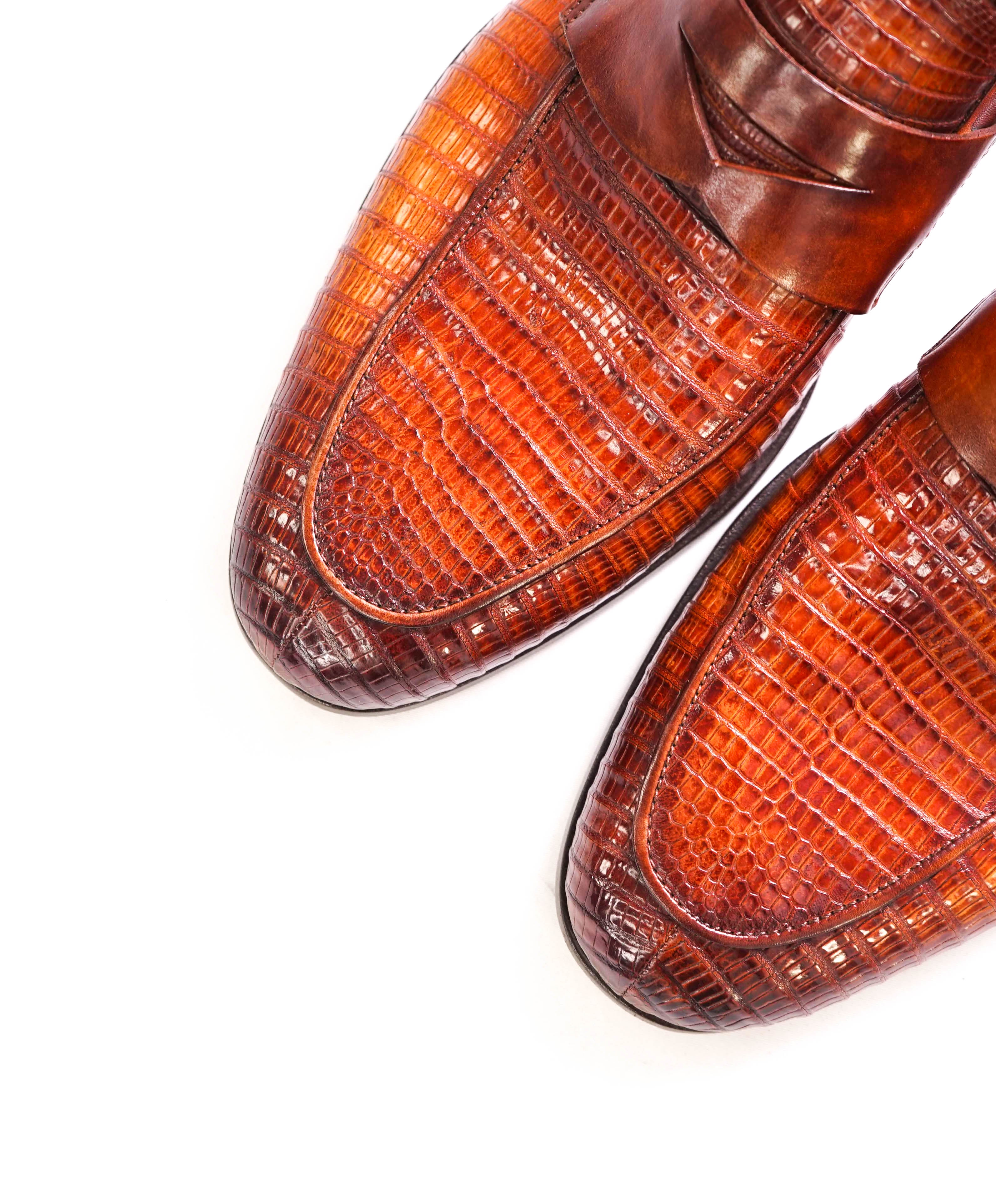 $825 MAGNANNI - "FLEX" MADE IN SPAIN Genuine Lizard Brown Loafers - 8