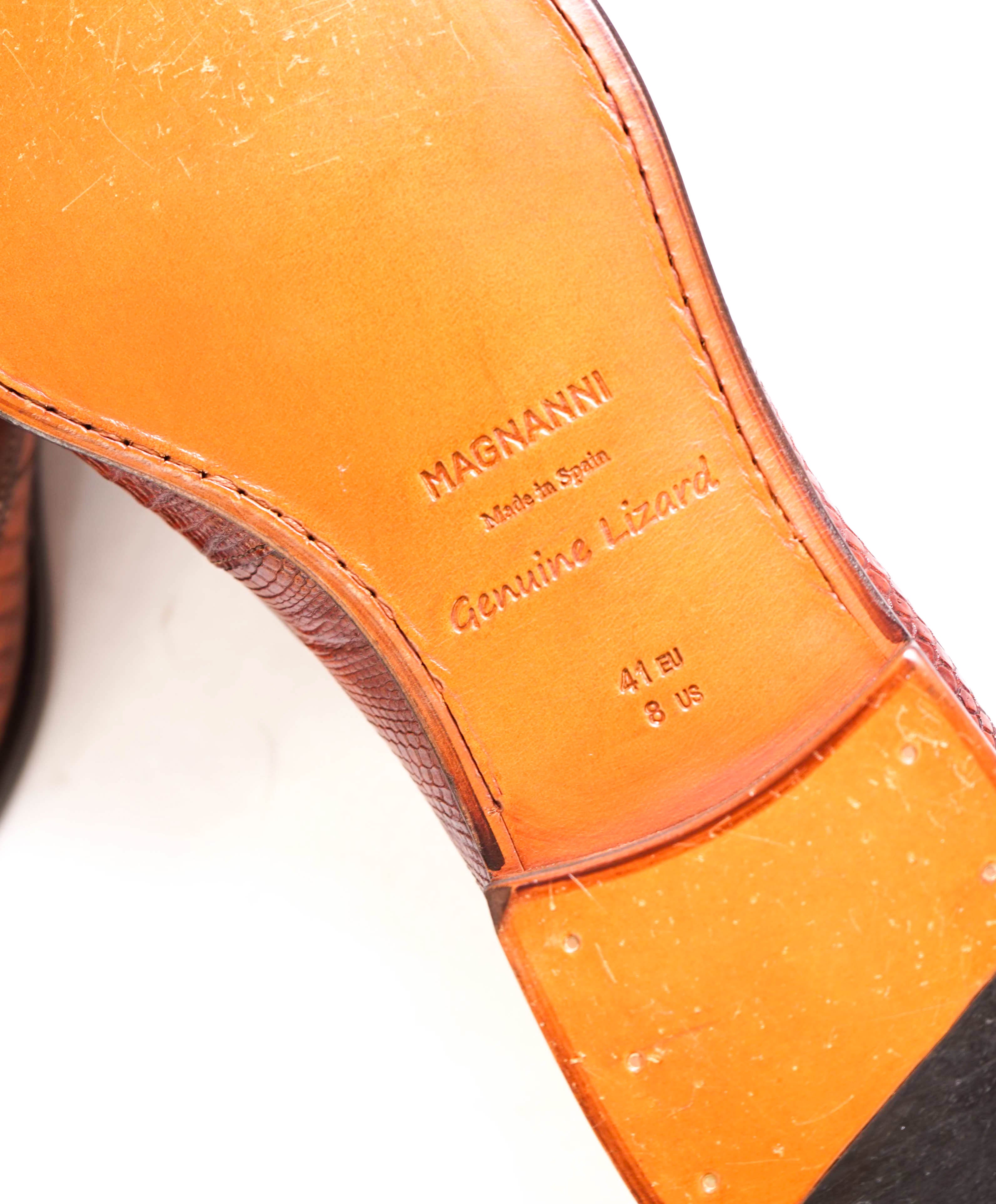 $825 MAGNANNI - "FLEX" MADE IN SPAIN Genuine Lizard Brown Loafers - 8