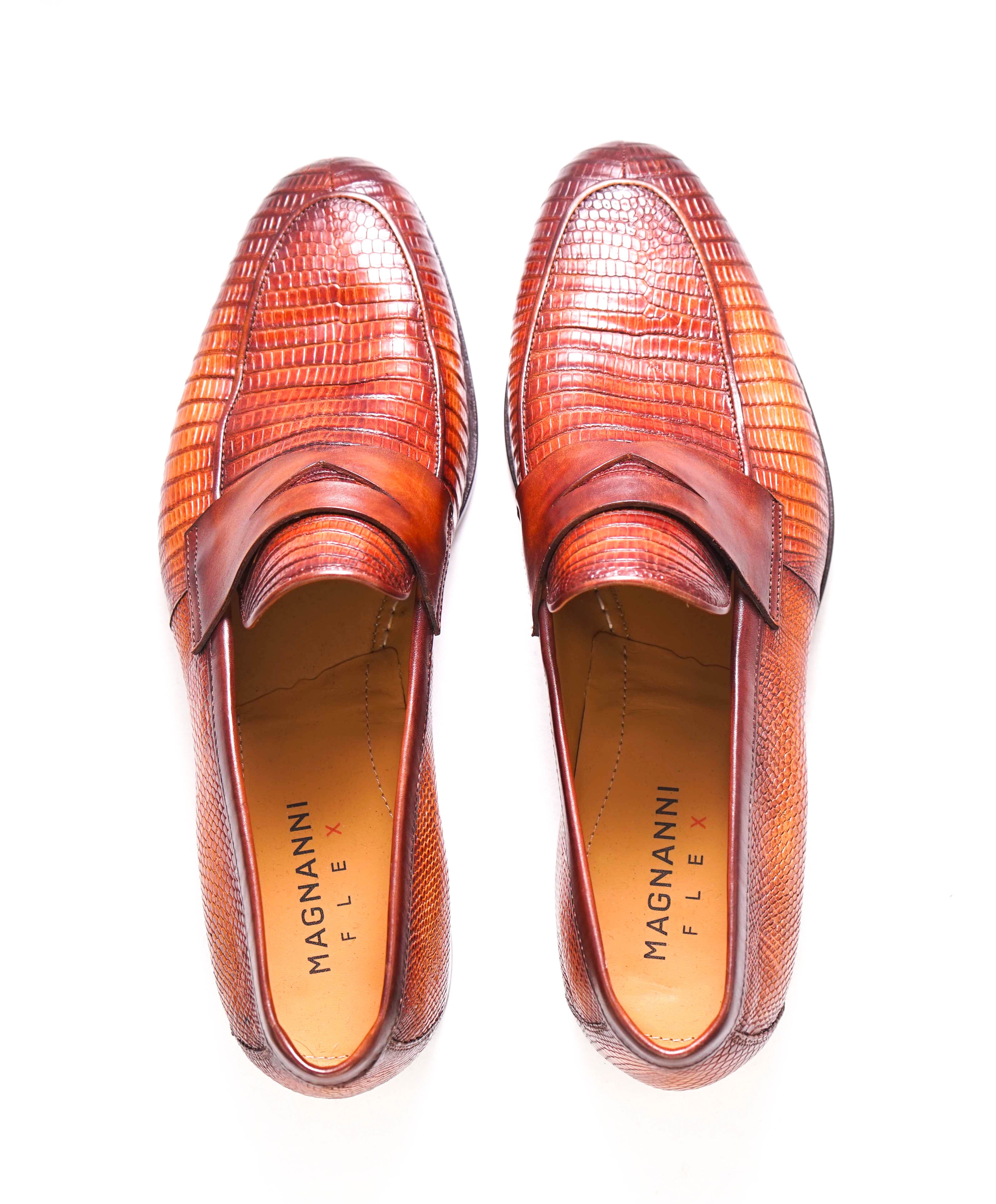 $825 MAGNANNI - "FLEX" MADE IN SPAIN Genuine Lizard Brown Loafers - 8