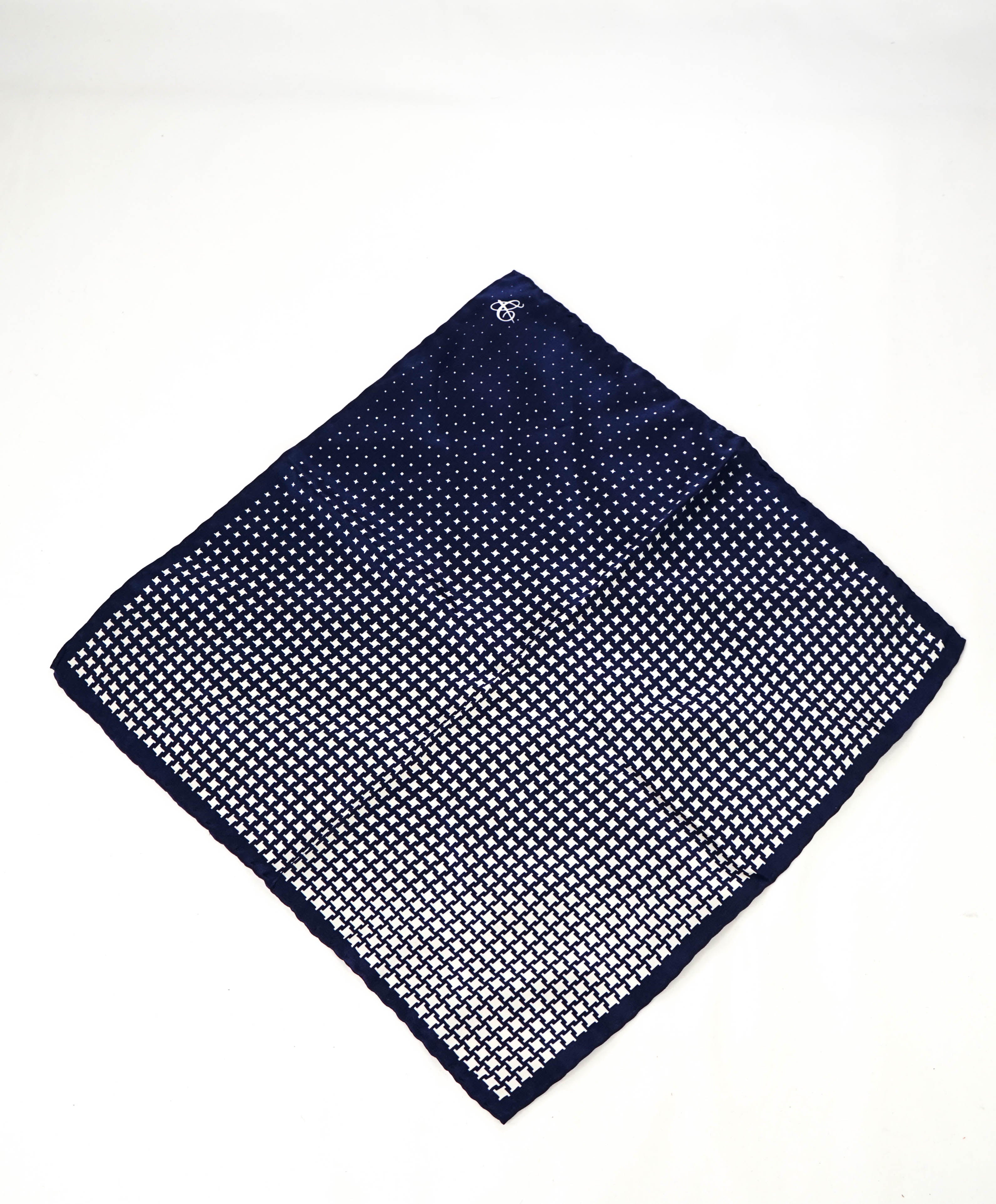 CANALI - Navy/White SILK Geometric Pattern LOGO - N/A