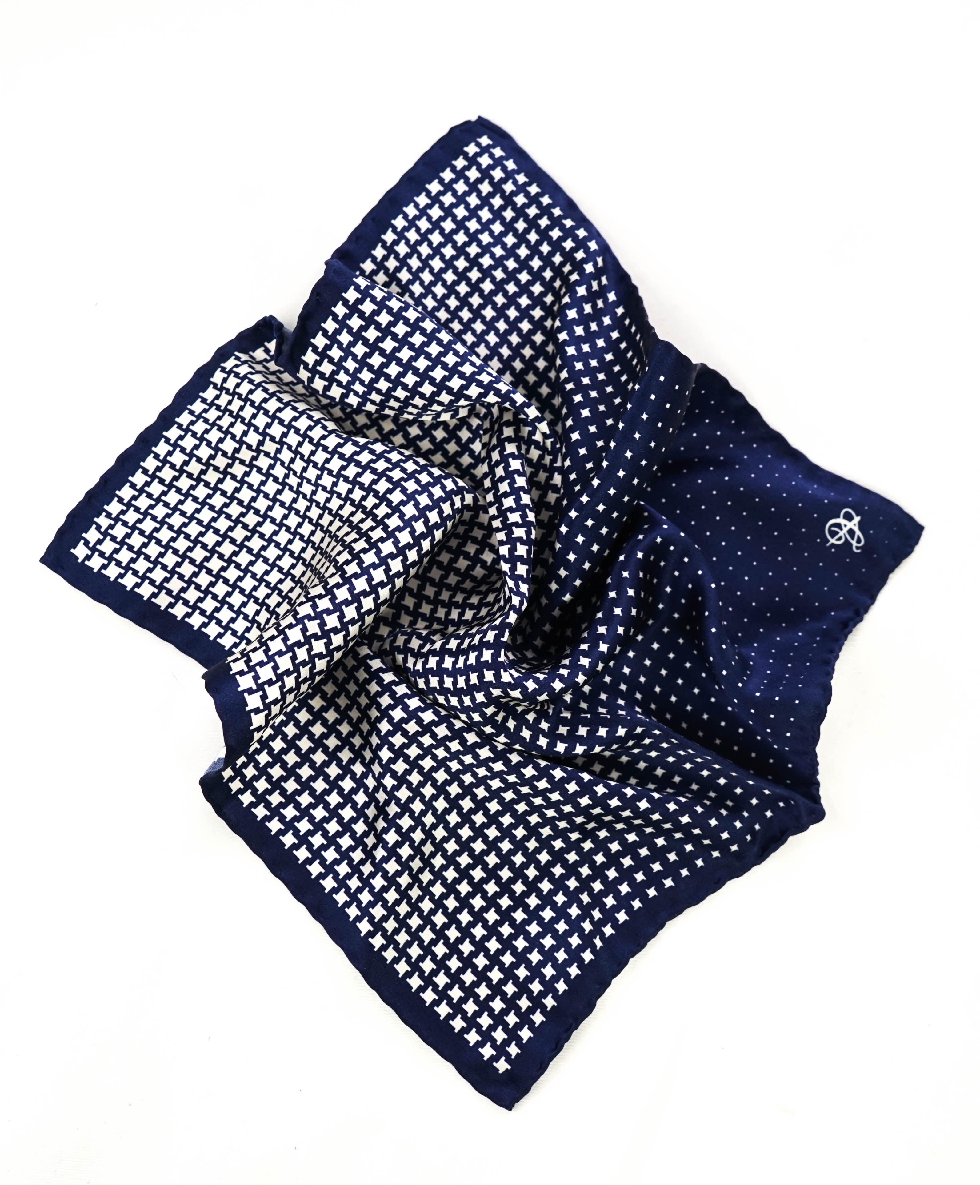 CANALI - Navy/White SILK Geometric Pattern LOGO - N/A