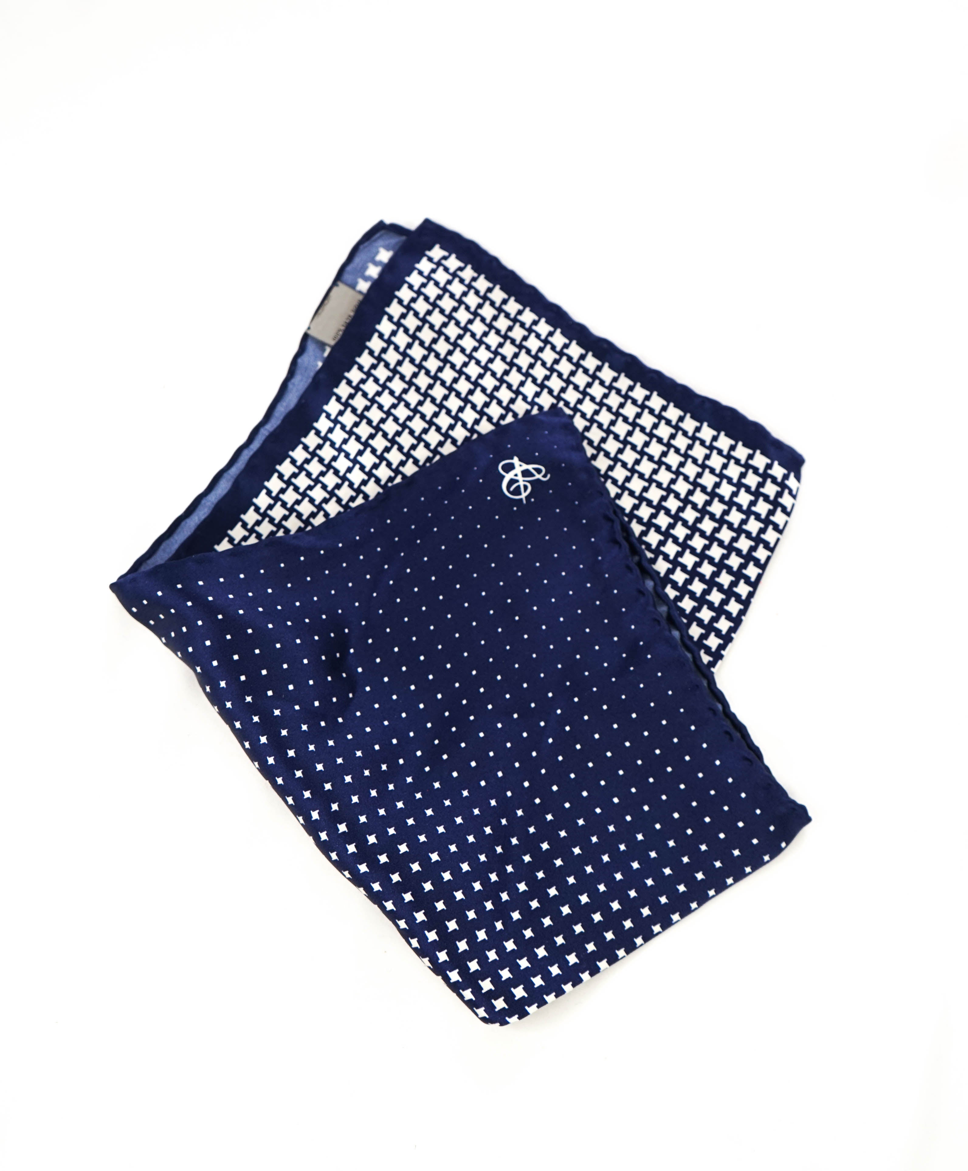 CANALI - Navy/White SILK Geometric Pattern LOGO - N/A