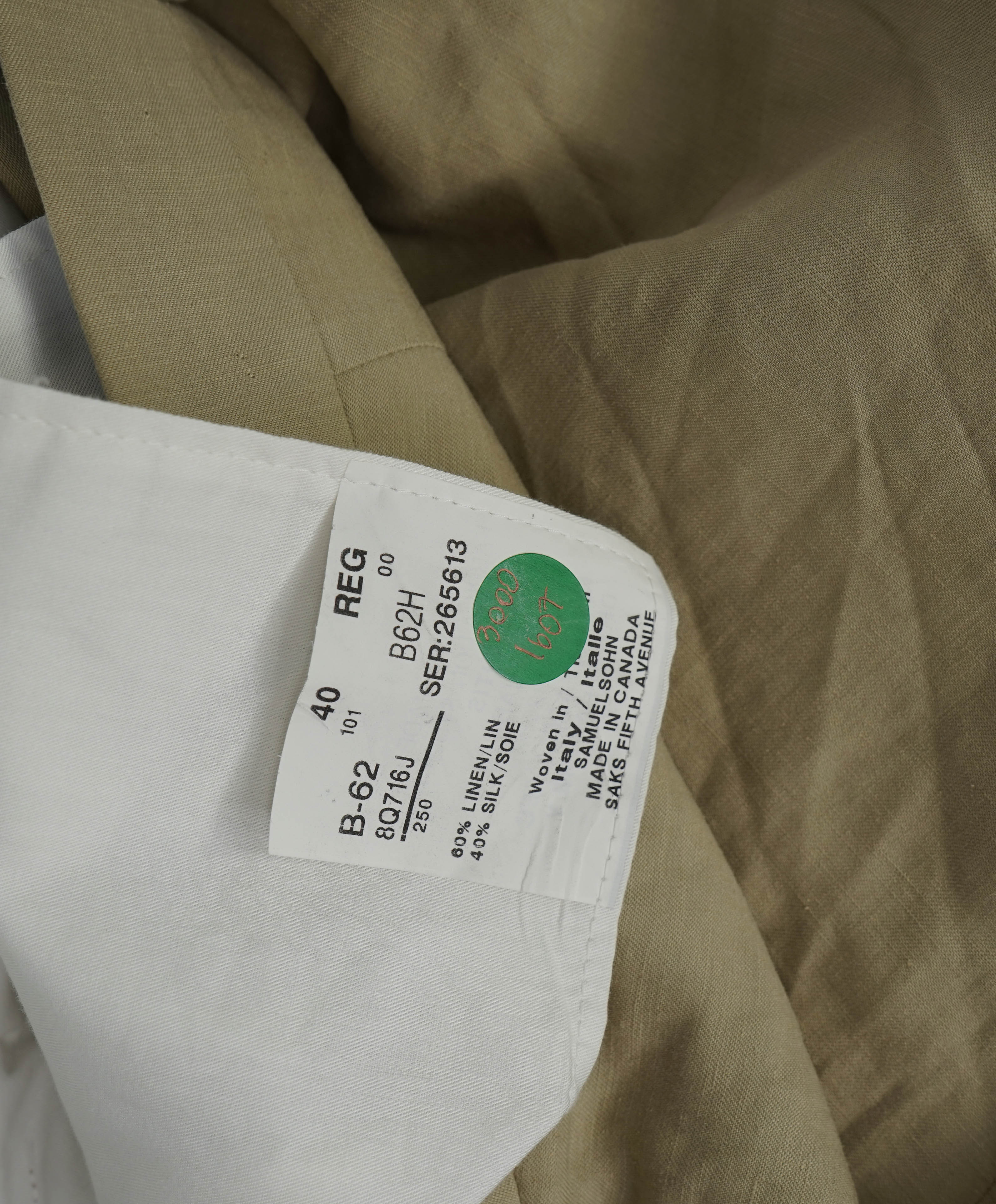 SAKS FIFTH AVE by SAMUELSOHN- Linen & Silk Beige Flat Front Pants - 40W