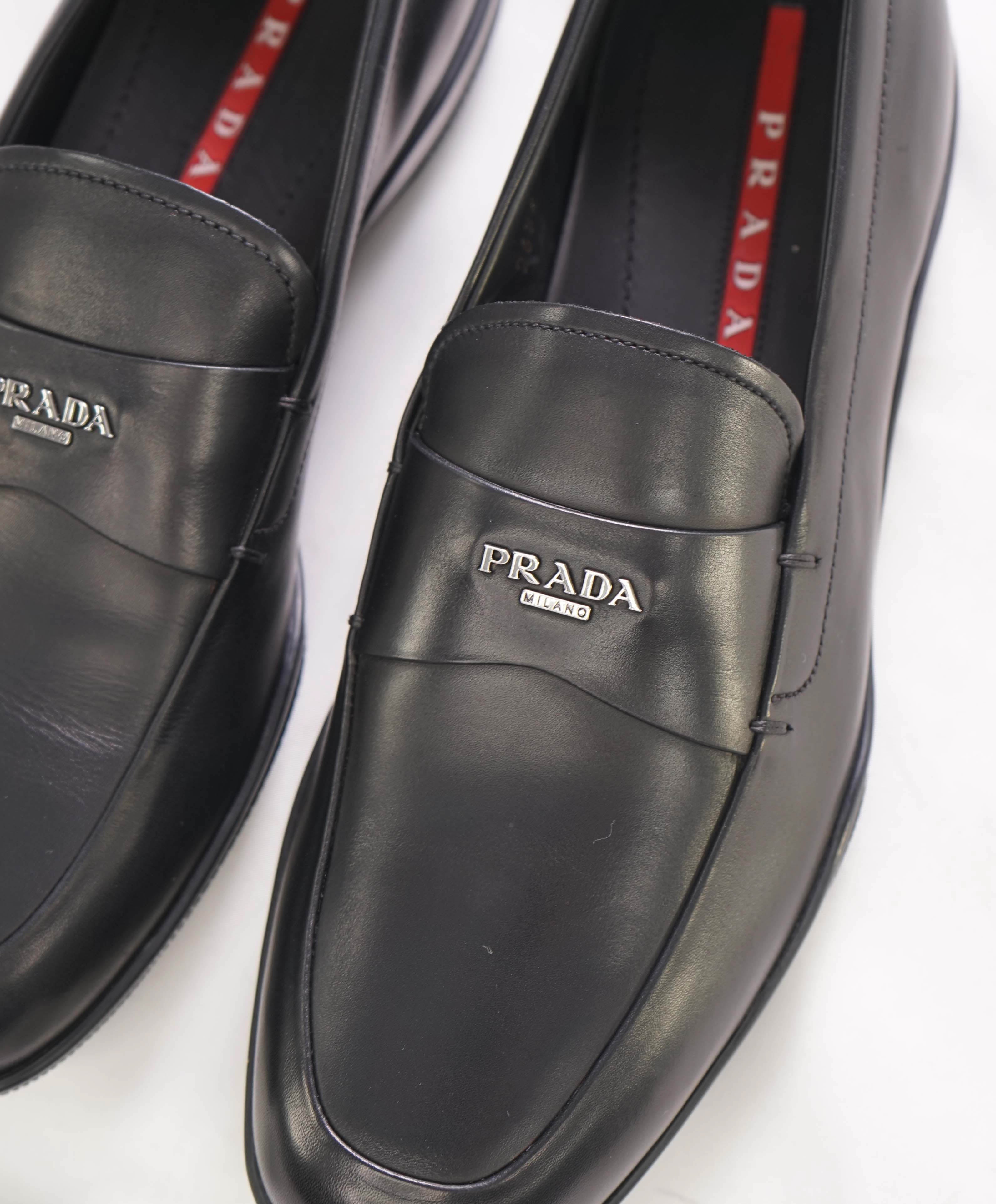 $850 PRADA - *LINEA ROSSA* Black Slip On Logo Vamp Loafer - 8 US (7 Prada)