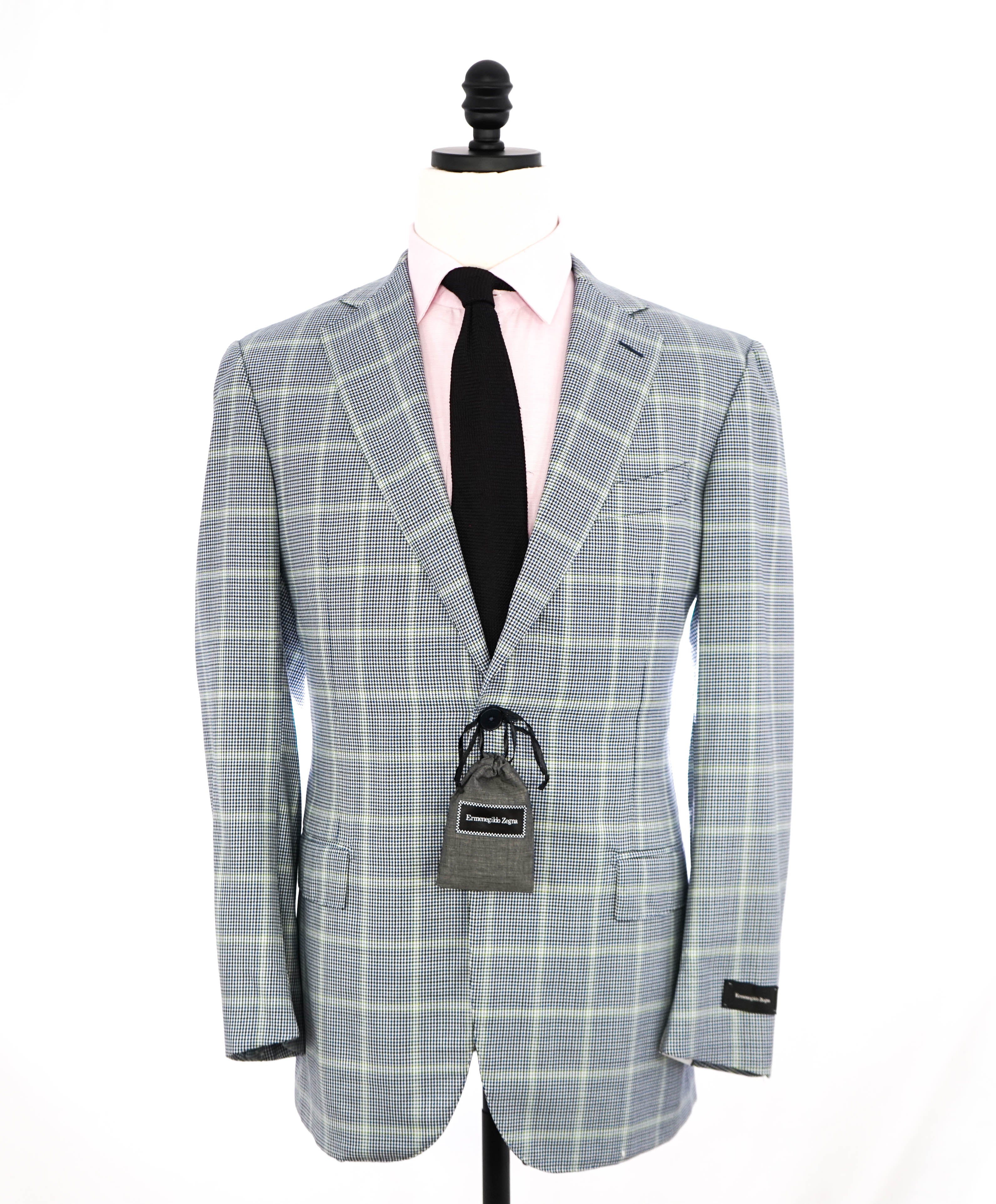$3,295 ERMENEGILDO ZEGNA- "TROFEO" Navy/Green Houndstooth Blazer- 40R