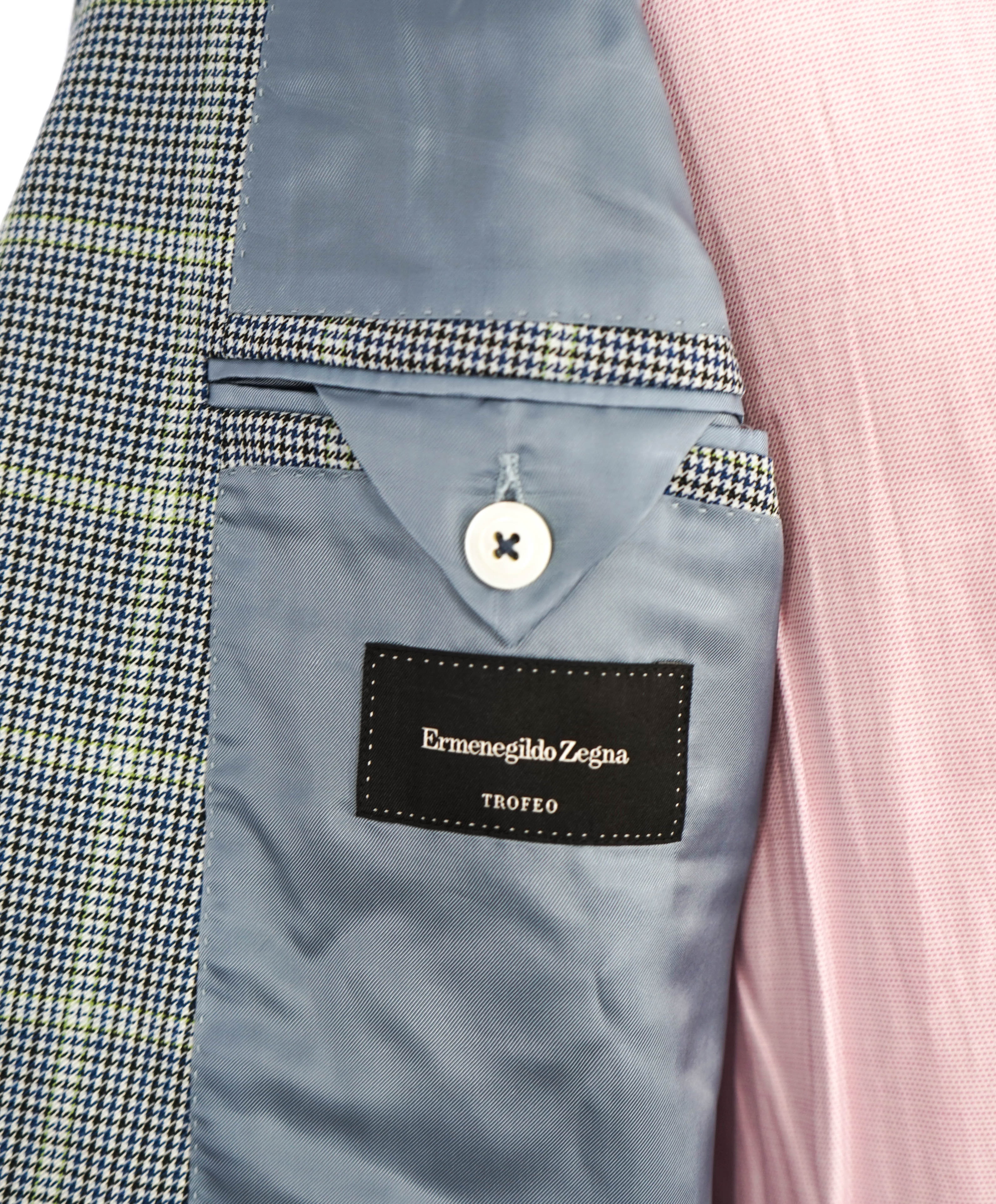 $3,295 ERMENEGILDO ZEGNA- "TROFEO" Navy/Green Houndstooth Blazer- 40R