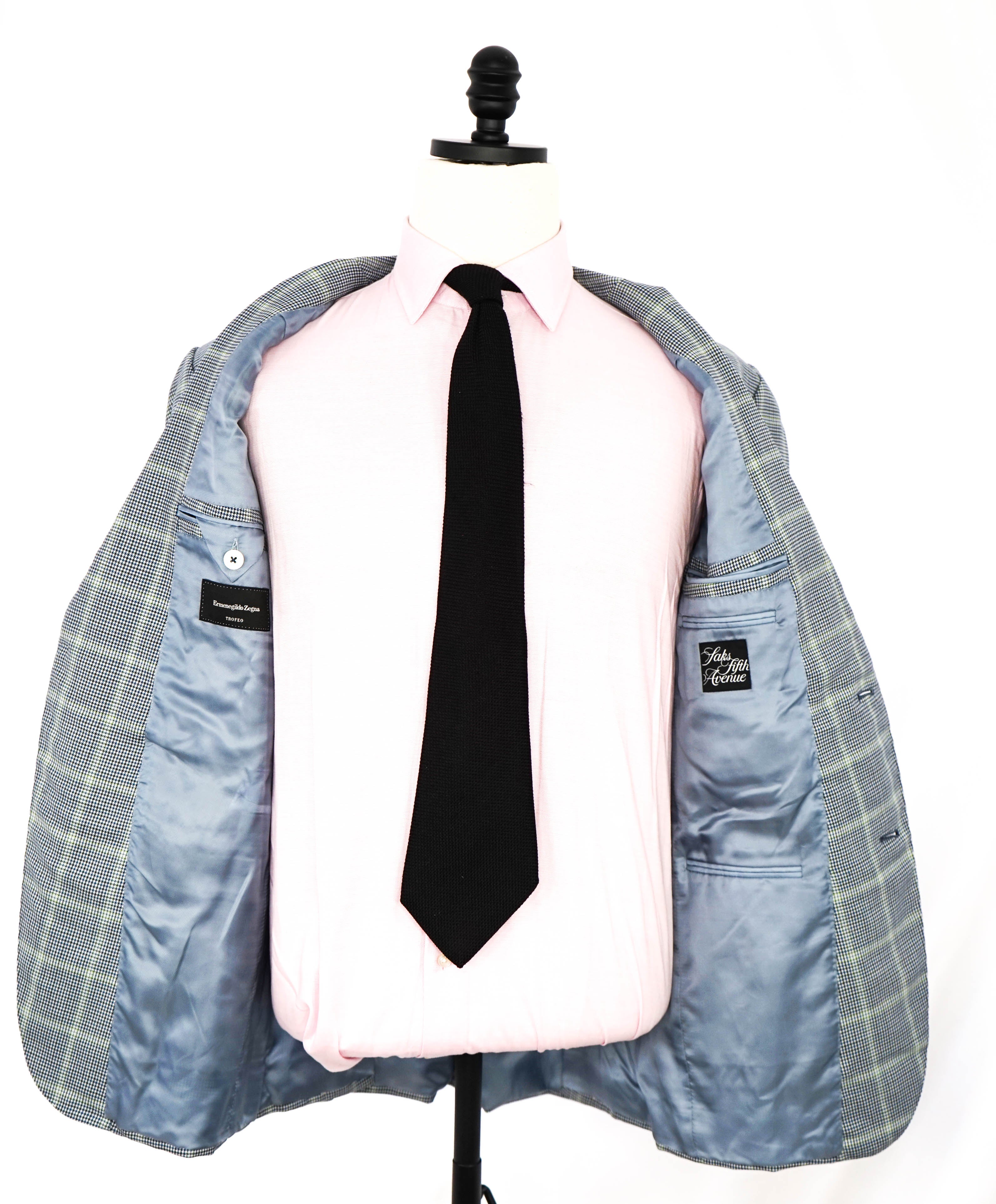 $3,295 ERMENEGILDO ZEGNA- "TROFEO" Navy/Green Houndstooth Blazer- 40R
