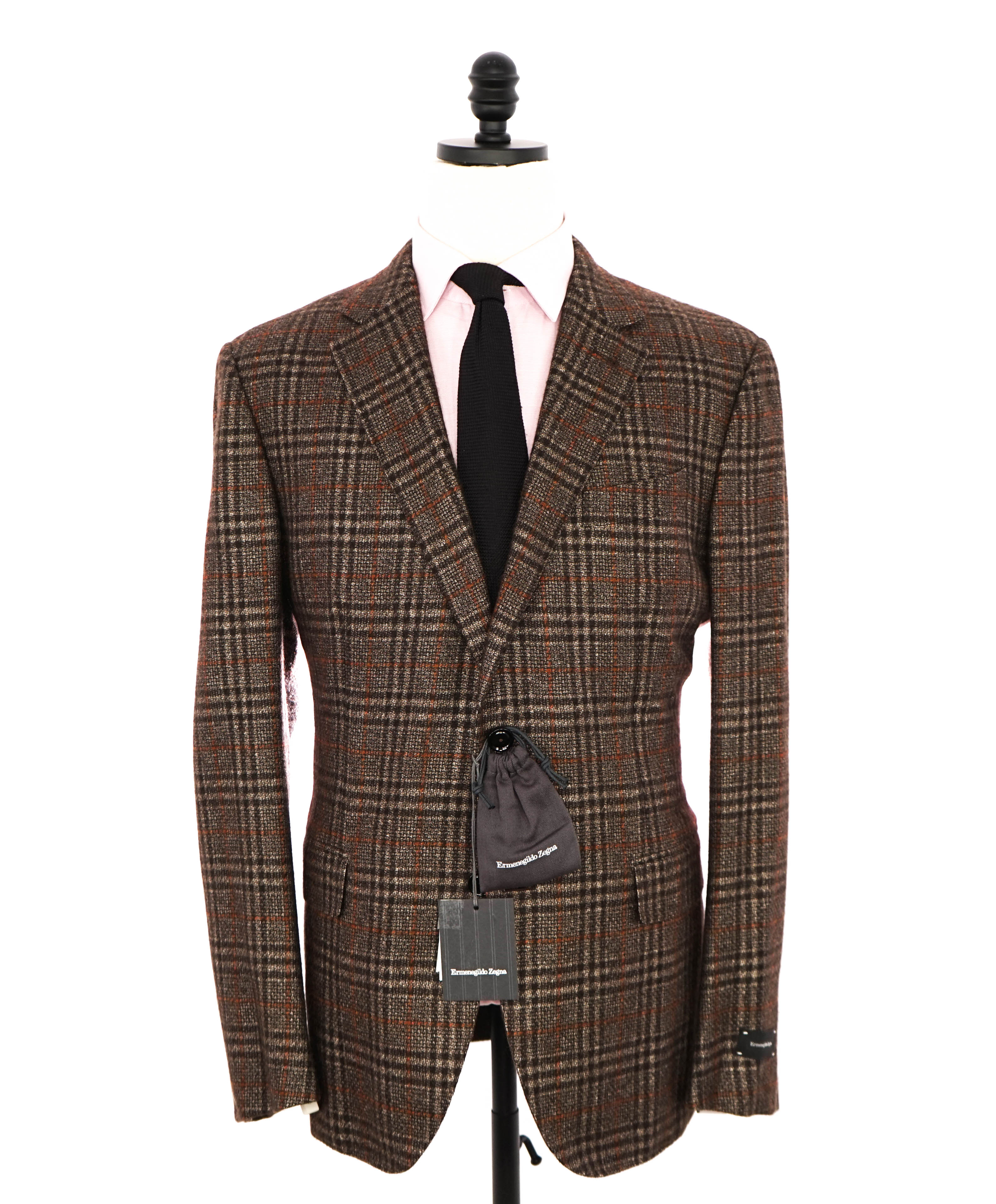 $4,650 ERMENEGILDO ZEGNA- "ZERO WEIGHT" Cashmere/Silk Brown Check Blazer- 44R