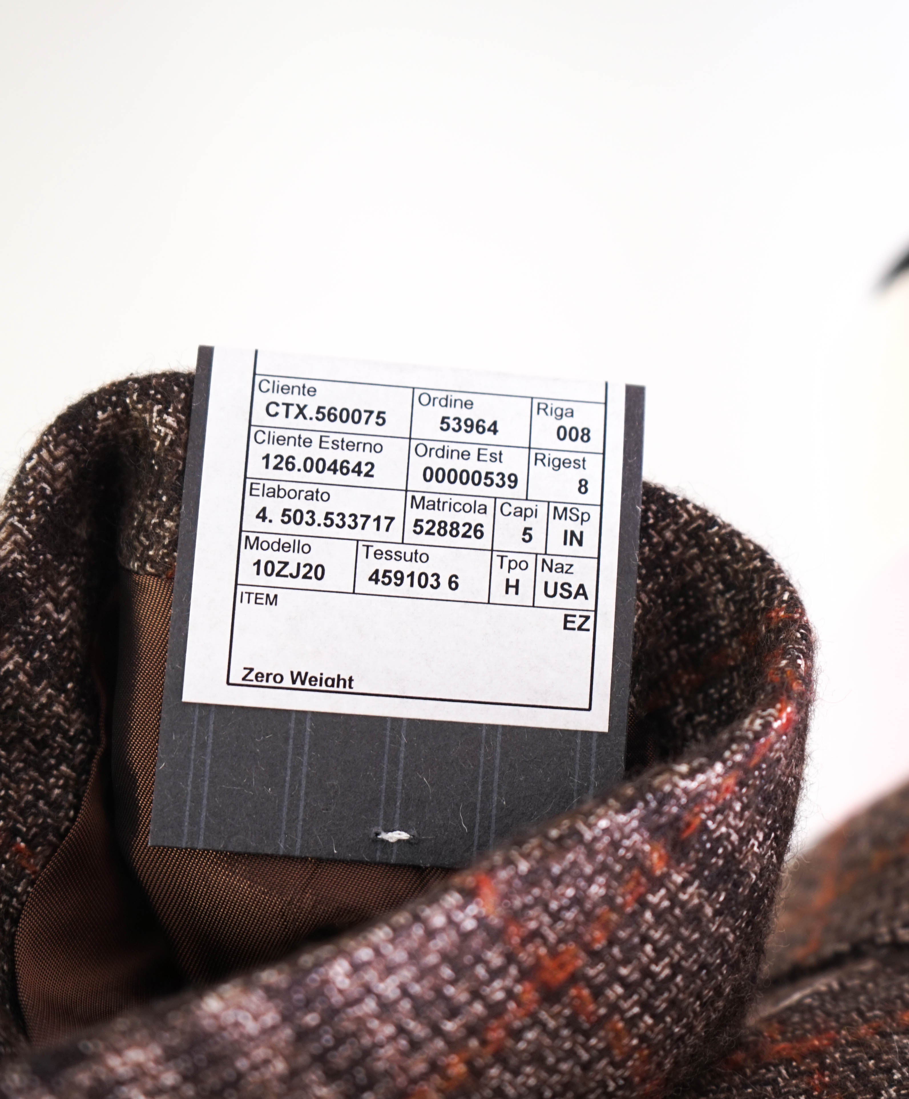 $4,650 ERMENEGILDO ZEGNA- "ZERO WEIGHT" Cashmere/Silk Brown Check Blazer- 44R