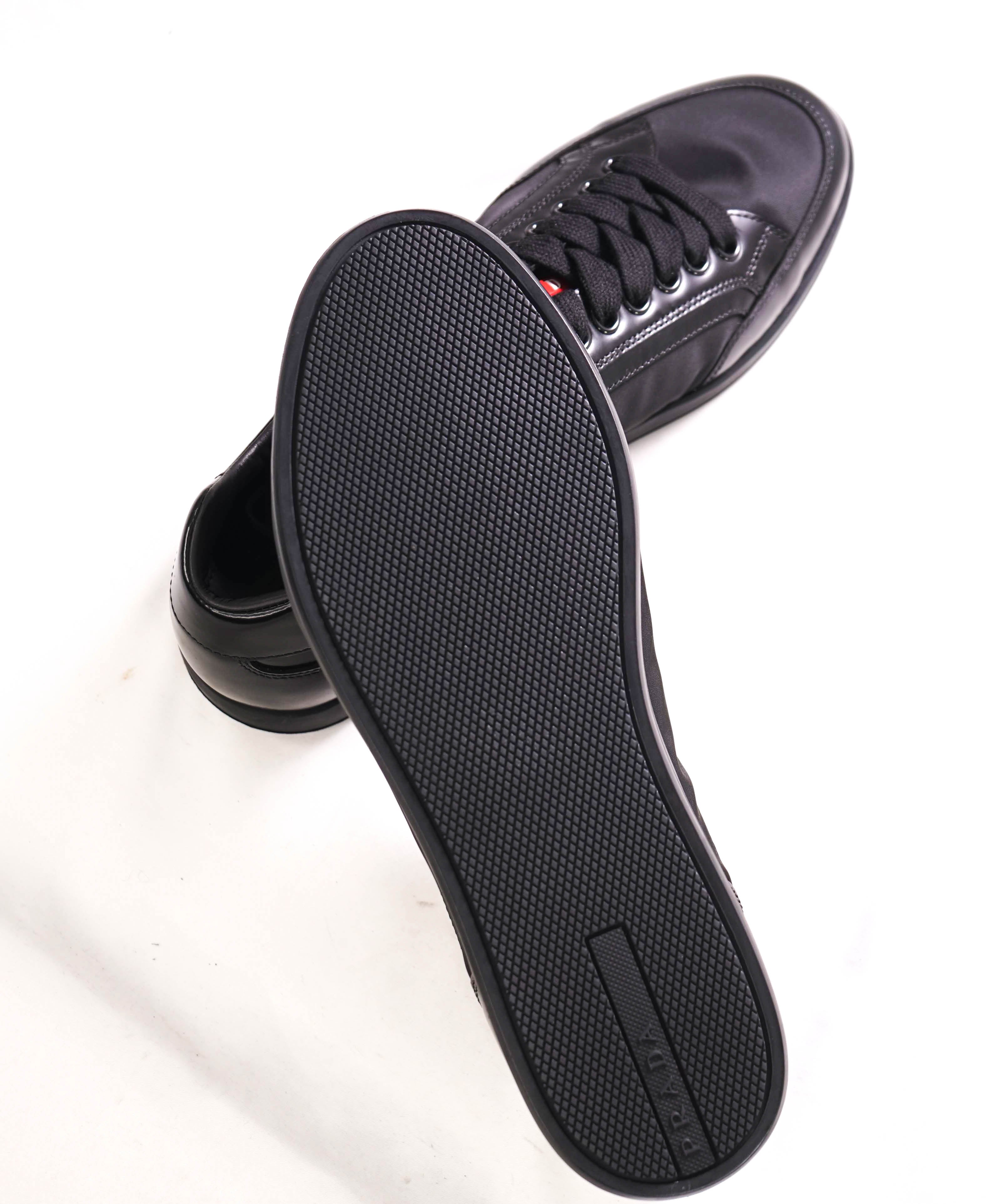 $950 PRADA - *Line Rossa* Black Leather Sneakers With Logo Detail - 9.5 US (8.5 IT)