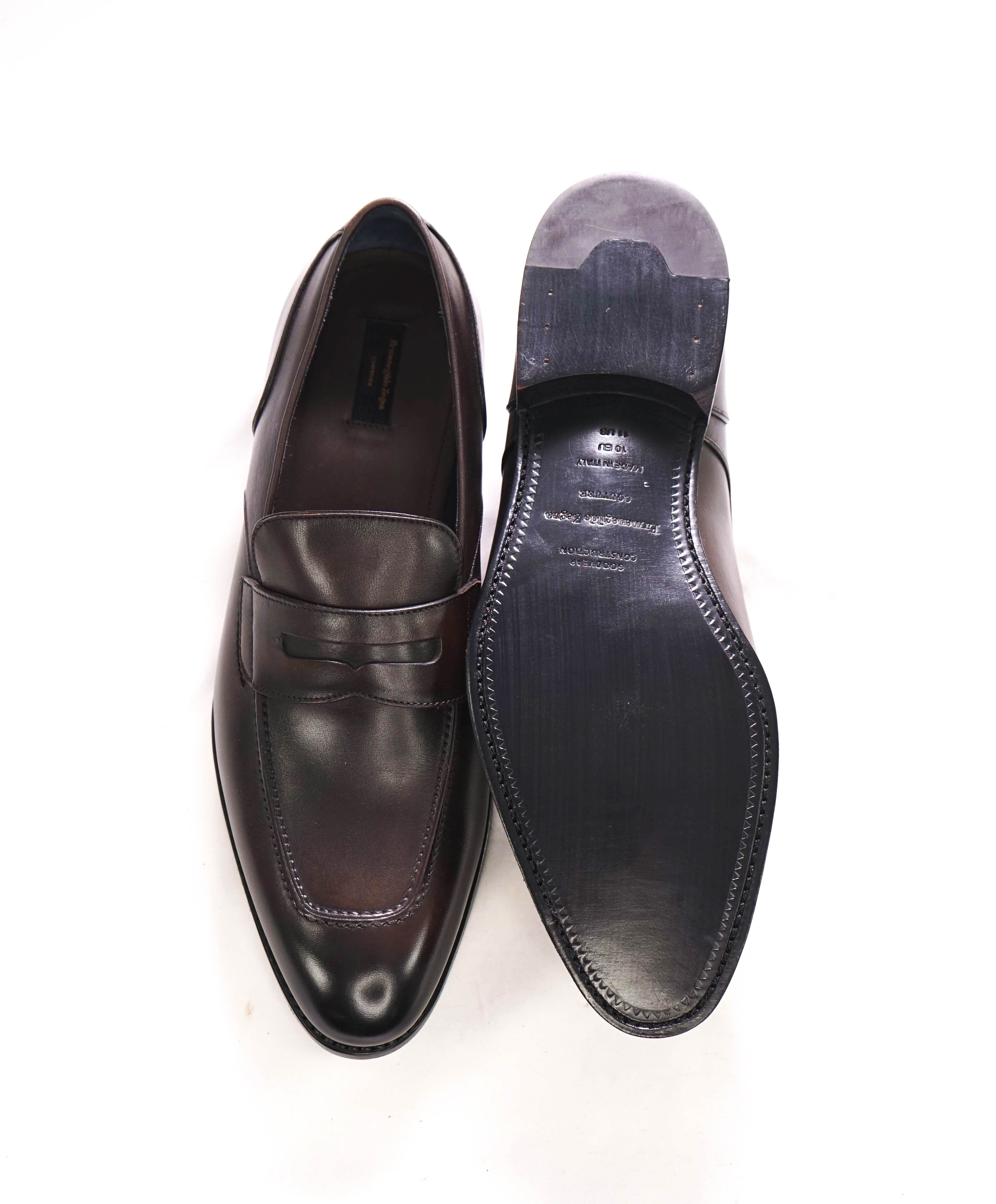 $950 ERMENEGILDO ZEGNA COUTURE - Brown Leather Penny Loafers - 11 US (10 EU)