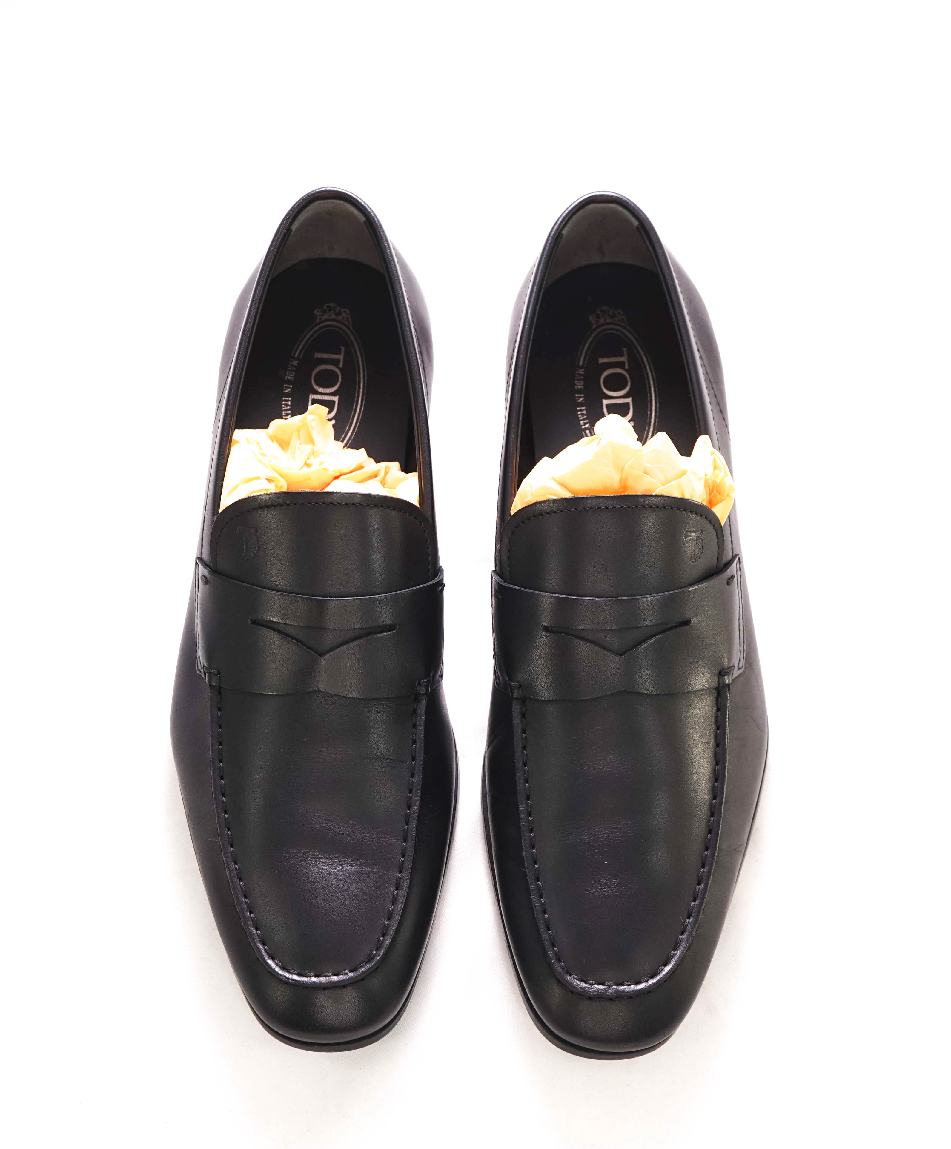 $675 TOD’S - Black Penny Loafer Leather LOGO Vamp Loafer - (9 Tod's) 10 US