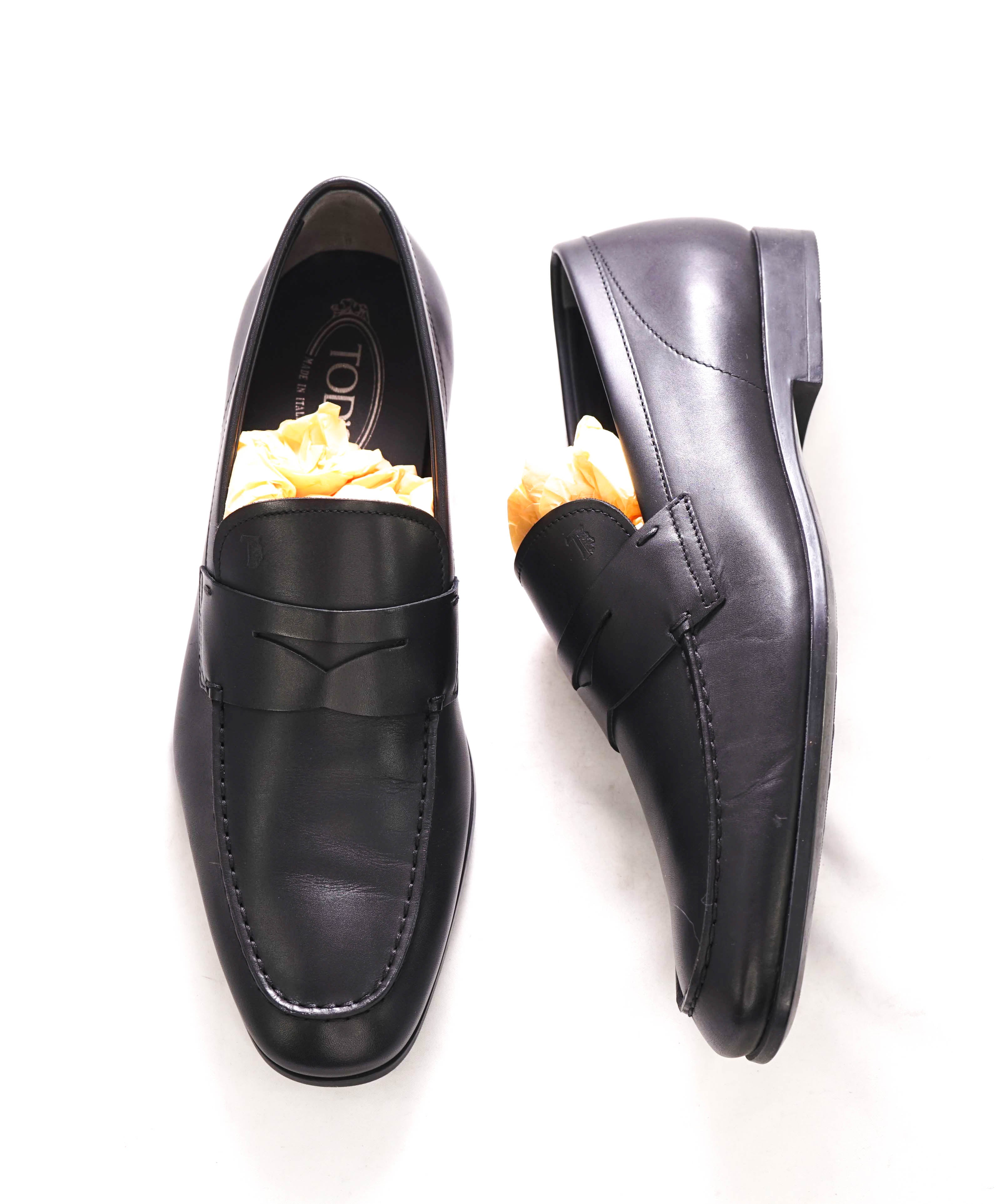 $675 TOD’S - Black Penny Loafer Leather LOGO Vamp Loafer - (9 Tod's) 10 US