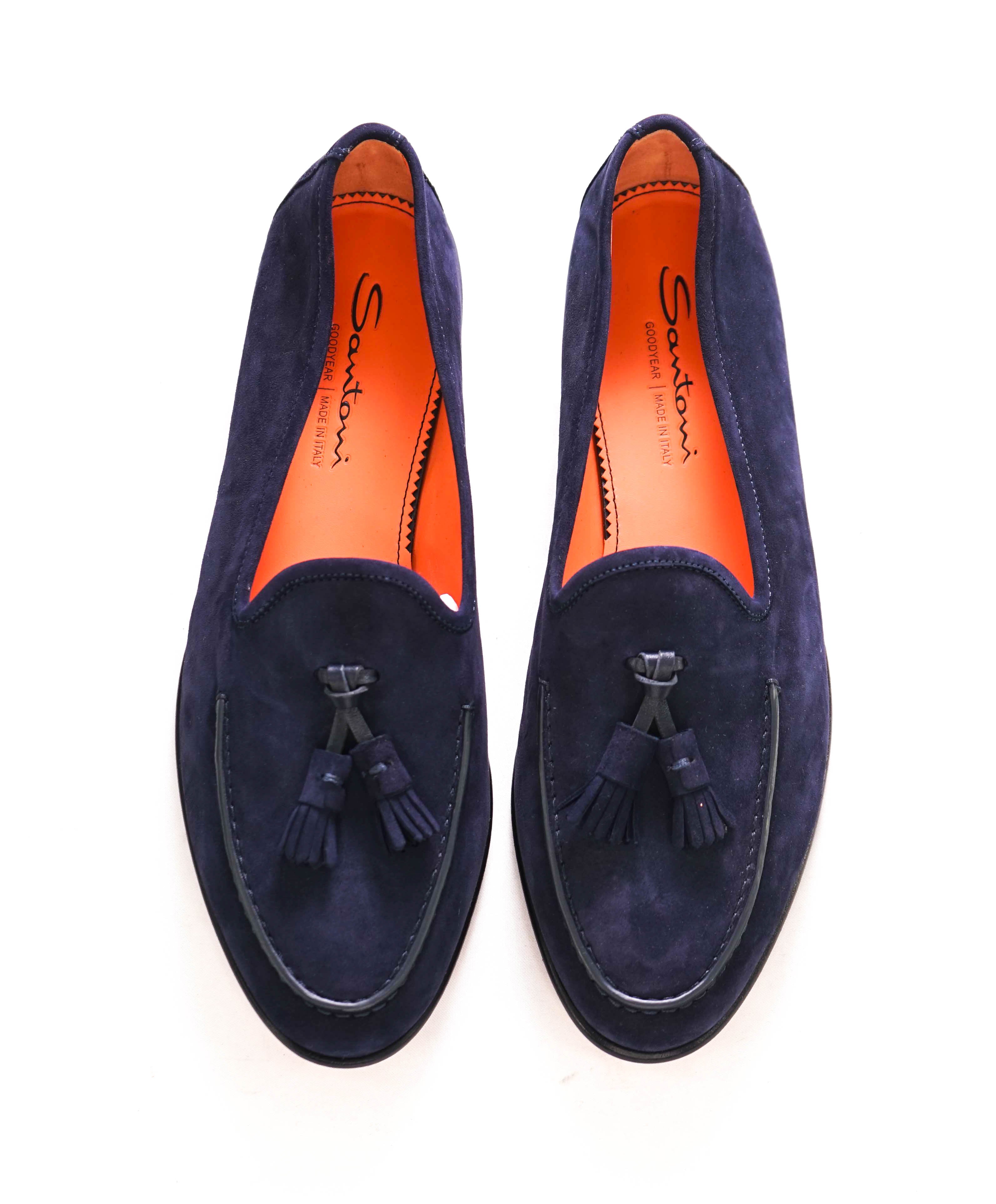 SANTONI - Blue Suede "GOODYEAR" Tipped Tassel Venetian Loafers - 9 US (8 IT)