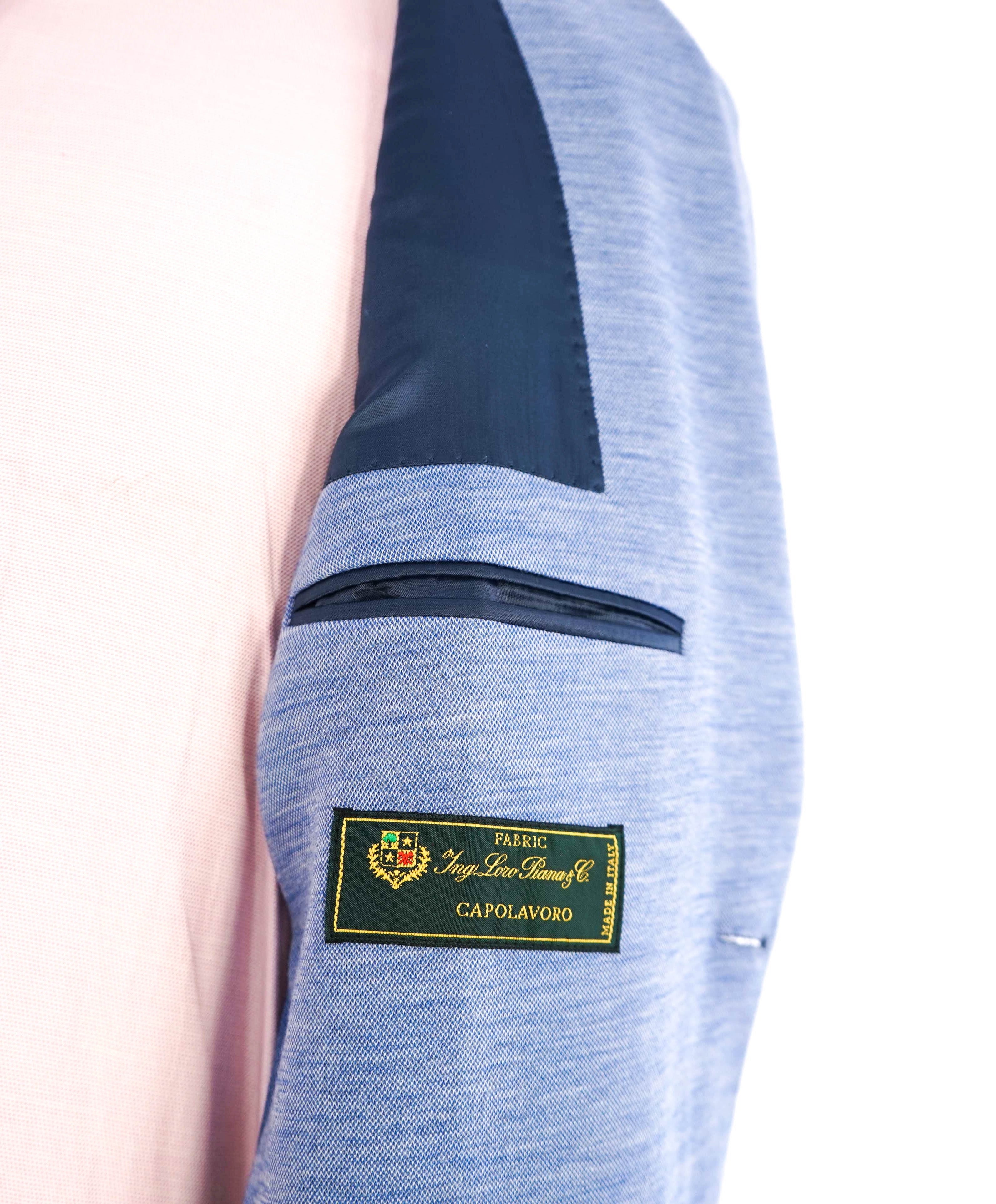 $995 LORO PIANA - For Saks Fifth Ave “CAPOLAVORO” Baby Blue Knit Blazer- 42R
