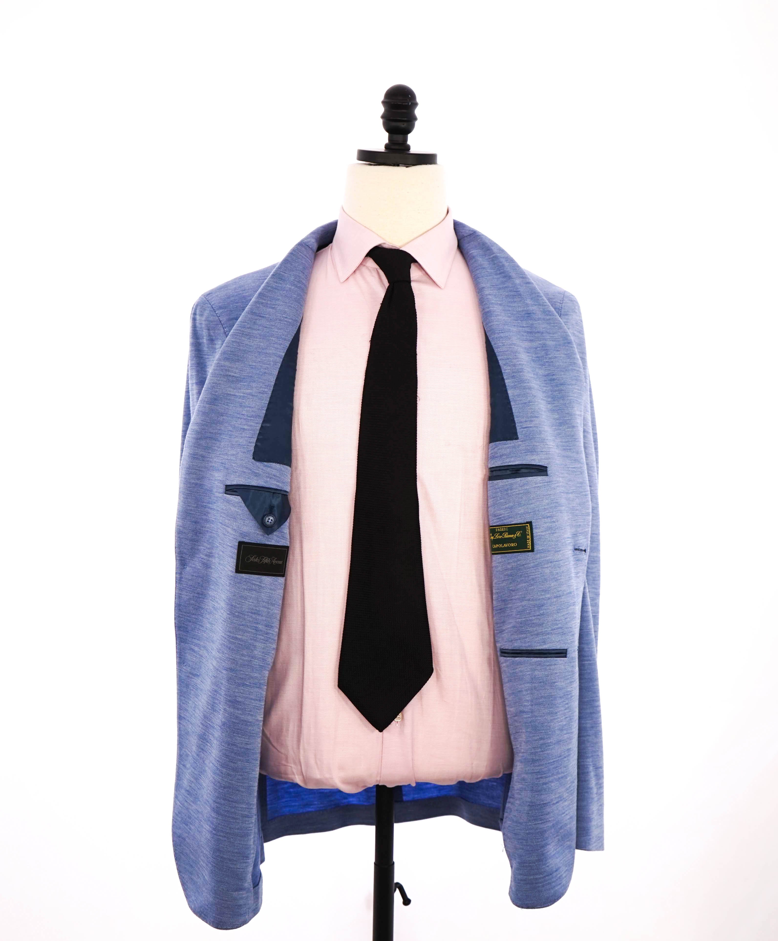 $995 LORO PIANA - For Saks Fifth Ave “CAPOLAVORO” Baby Blue Knit Blazer- 42R