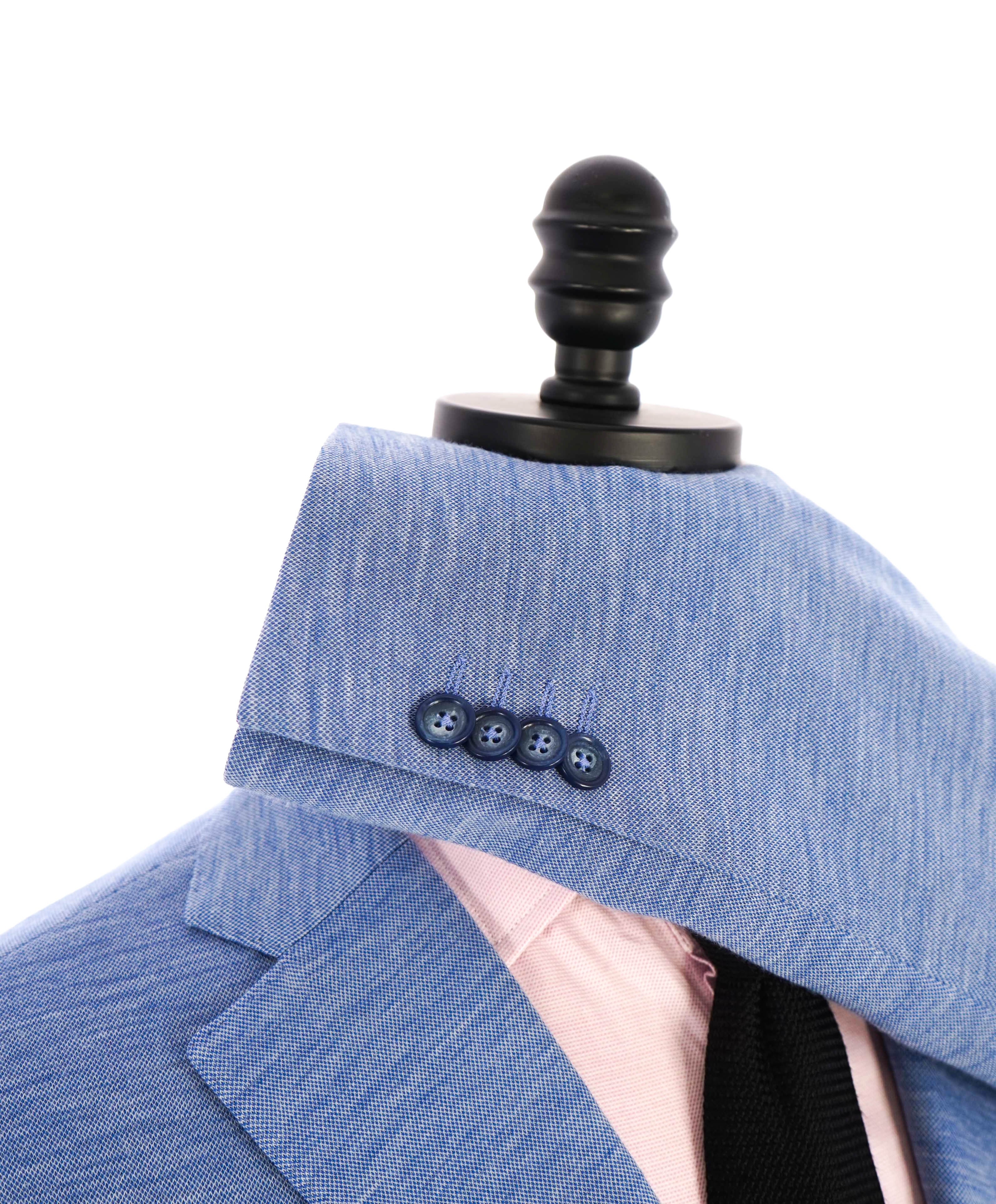 $995 LORO PIANA - For Saks Fifth Ave “CAPOLAVORO” Baby Blue Knit Blazer- 42R