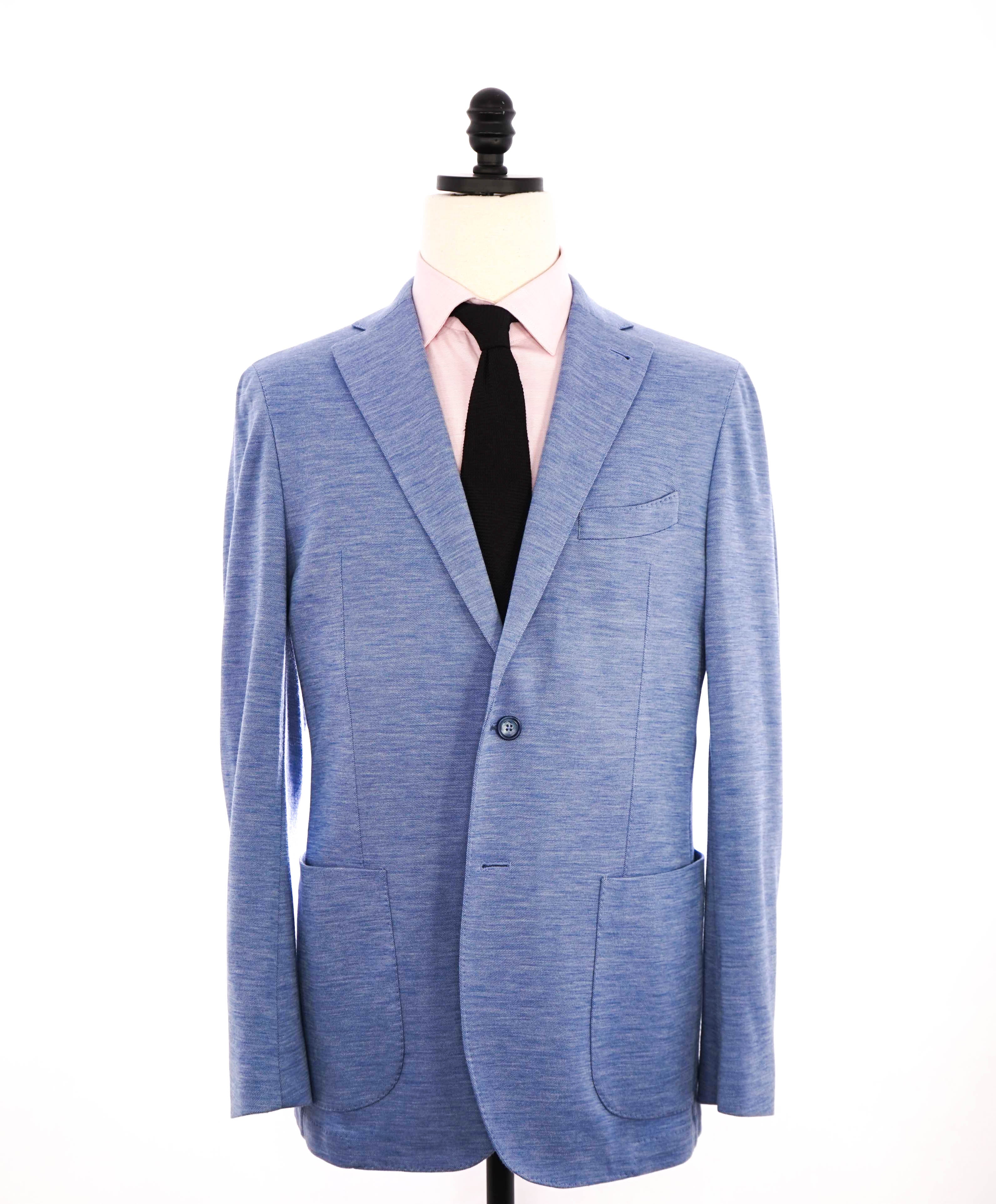 $995 LORO PIANA - For Saks Fifth Ave “CAPOLAVORO” Baby Blue Knit Blazer- 42R