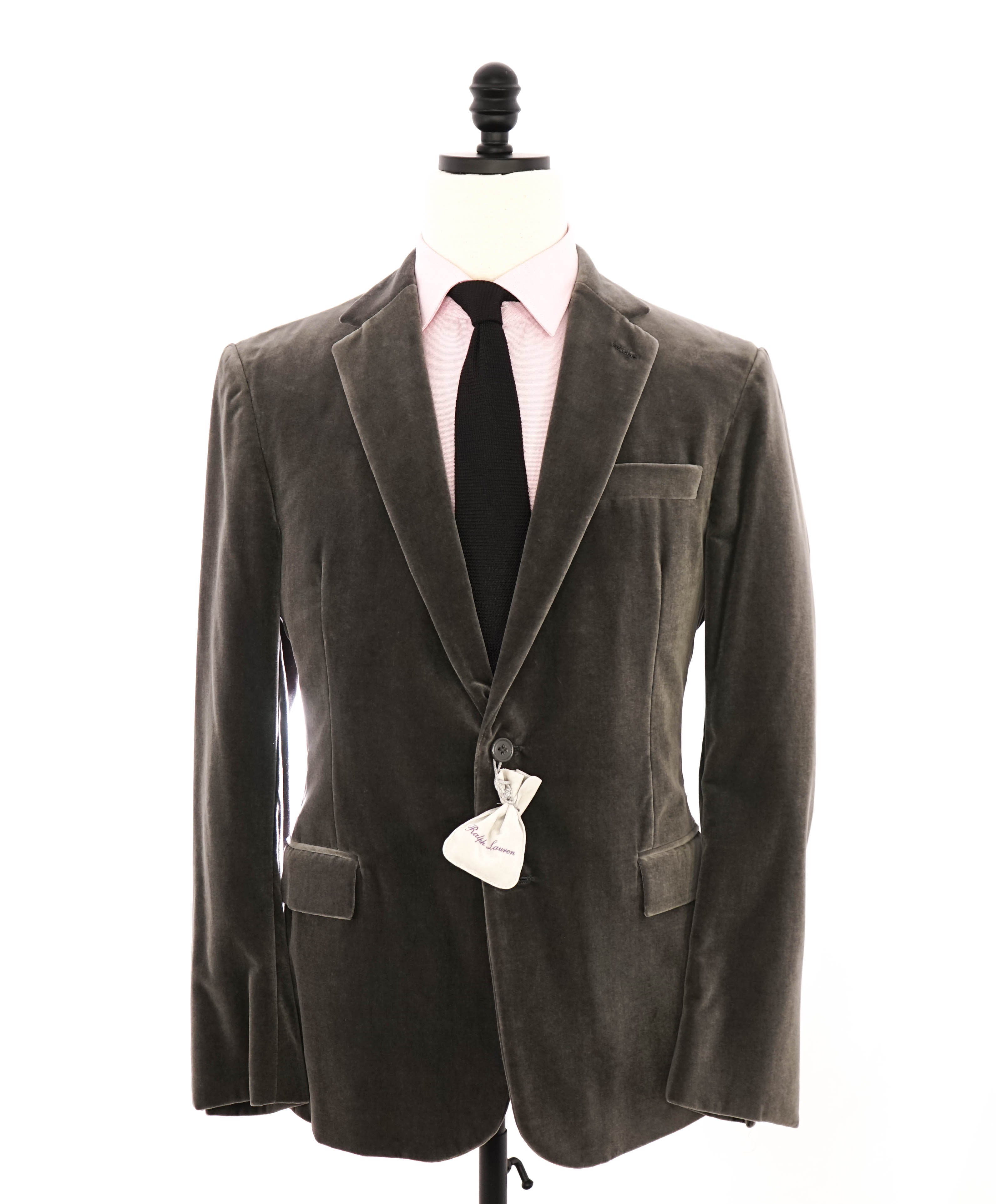 $2,695 RALPH LAUREN PURPLE LABEL - *VELVET* Gray Notch Lapel Blazer - 42R