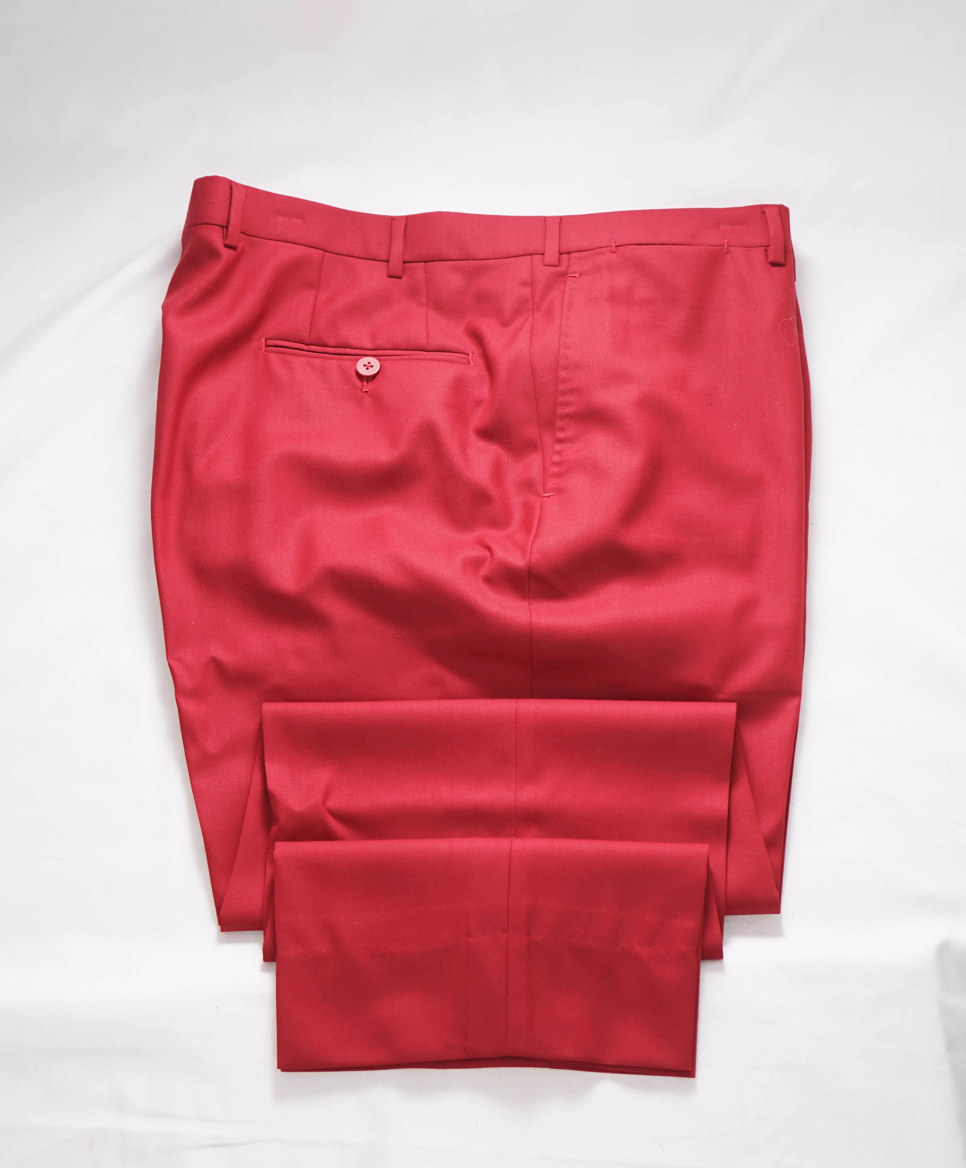 $850 ISAIA - CORAL RED Flat Front Wool Dress Pants - 40W