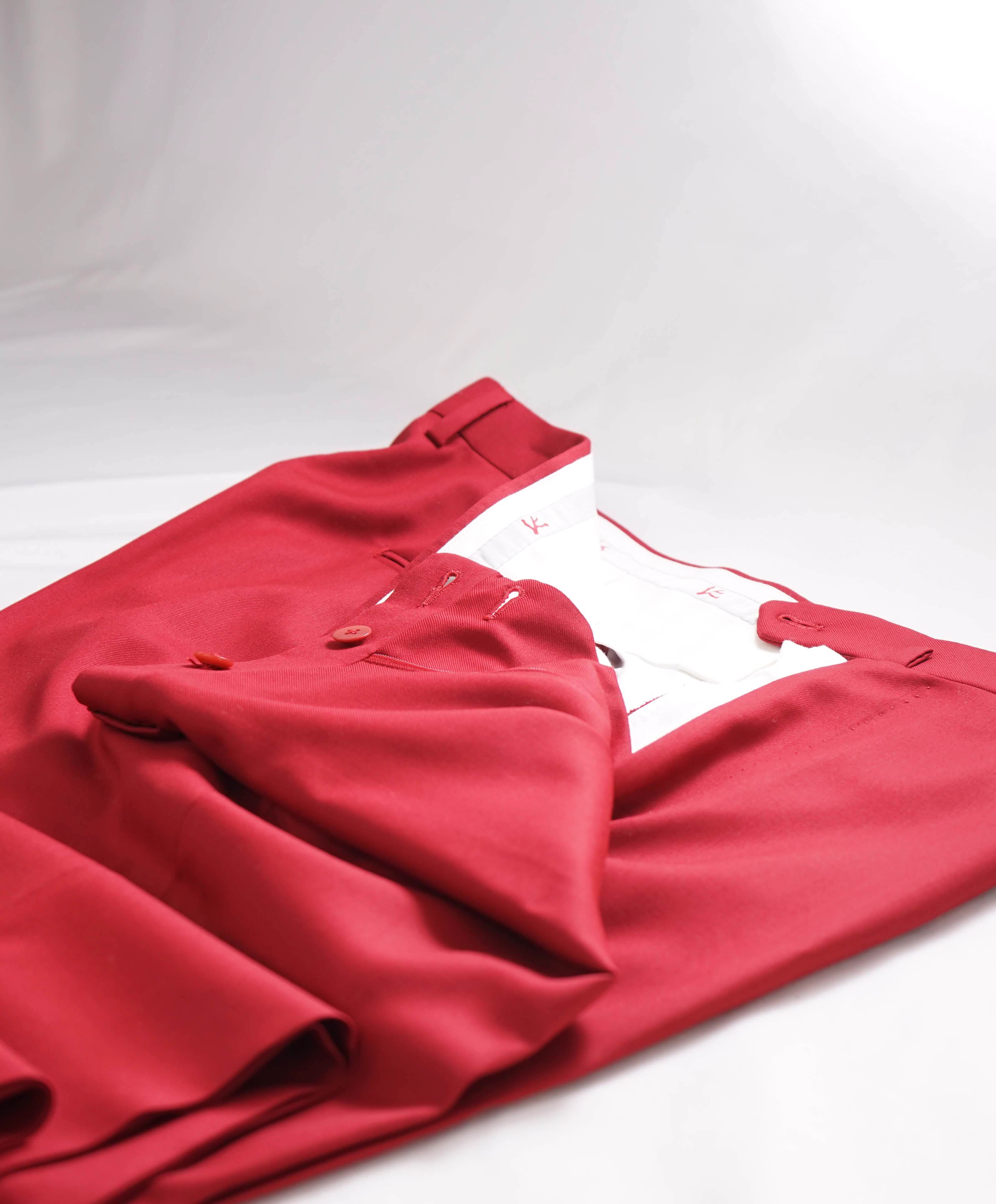 $850 ISAIA - CORAL RED Flat Front Wool Dress Pants - 40W