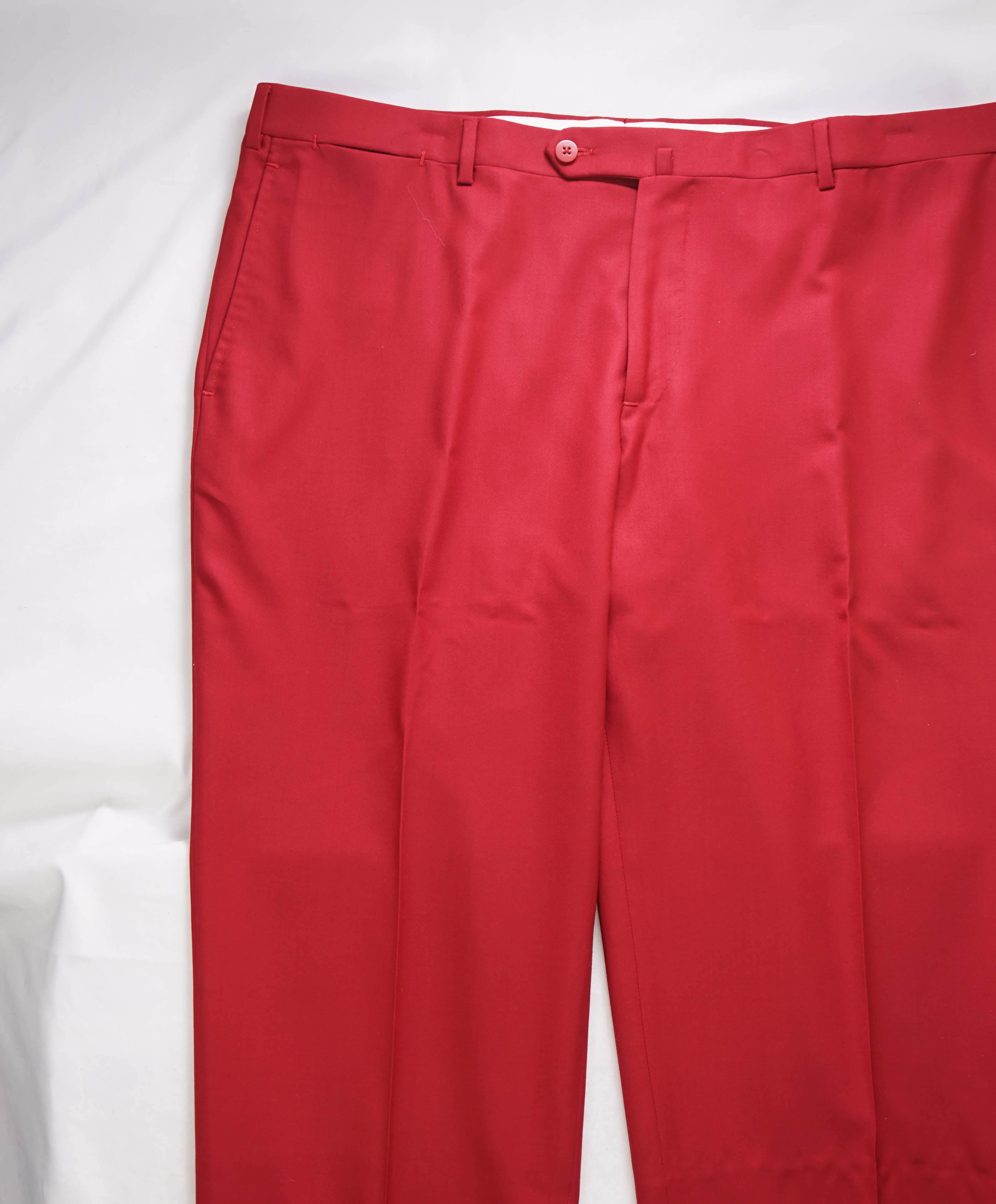$850 ISAIA - CORAL RED Flat Front Wool Dress Pants - 40W