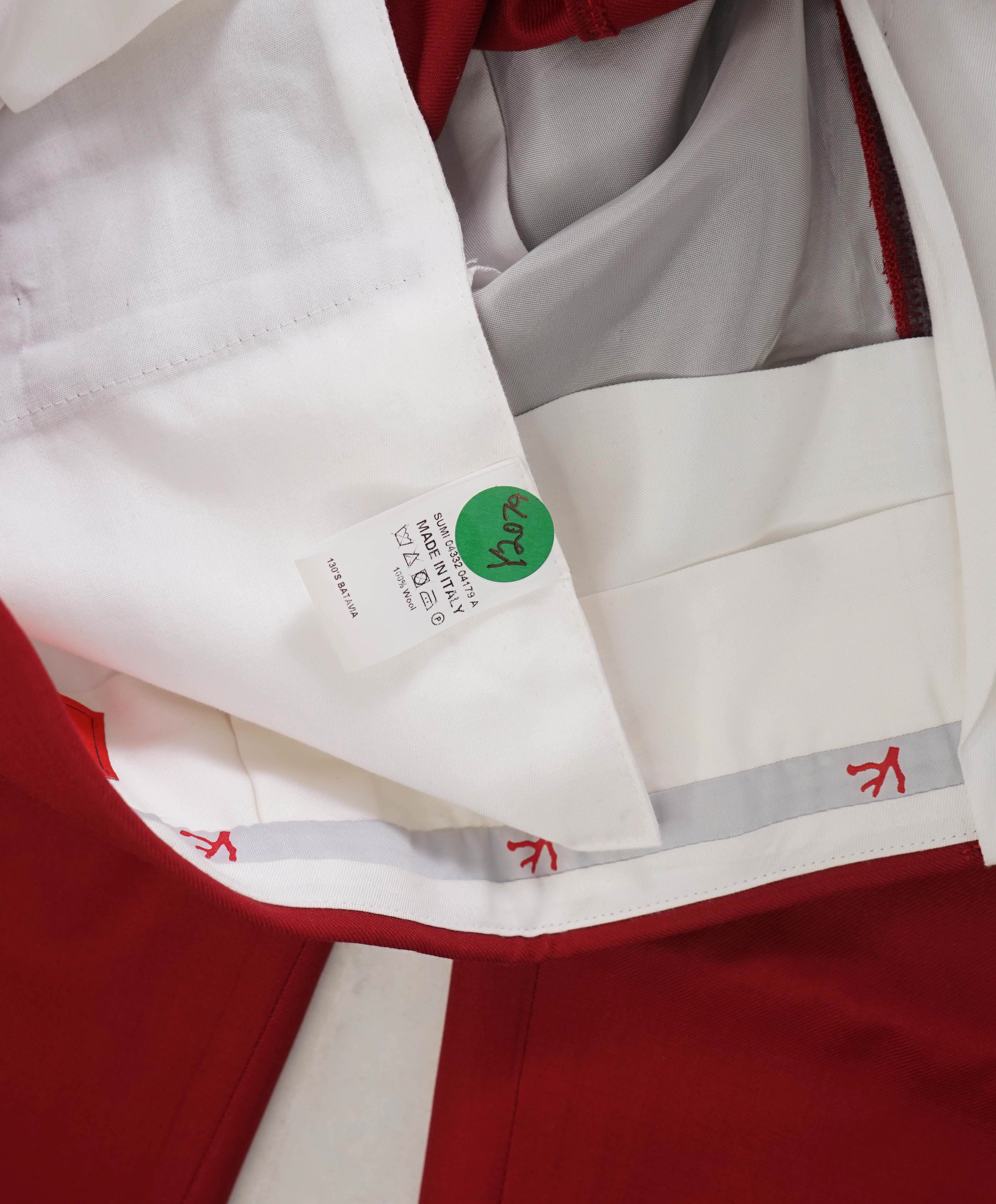 $850 ISAIA - CORAL RED Flat Front Wool Dress Pants - 40W