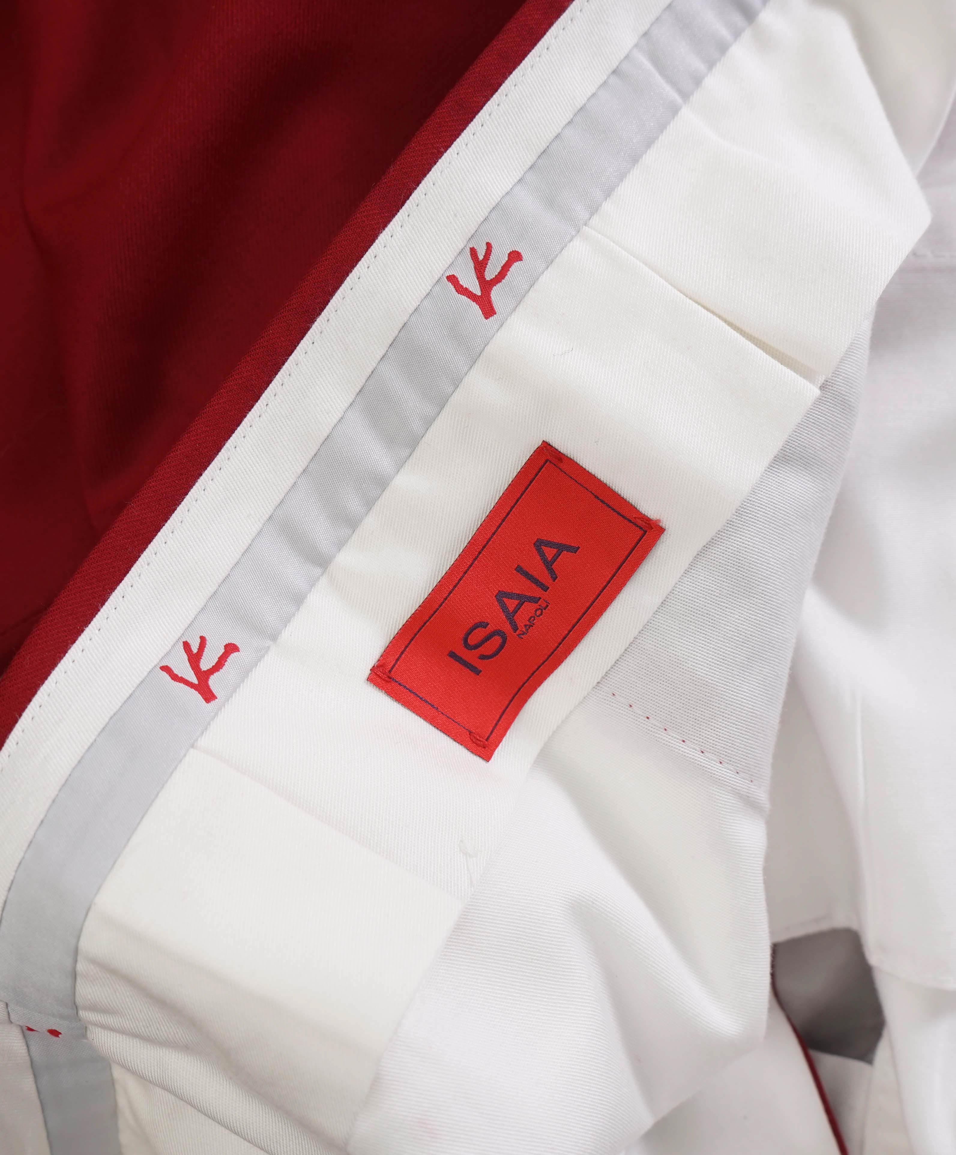 $850 ISAIA - CORAL RED Flat Front Wool Dress Pants - 40W