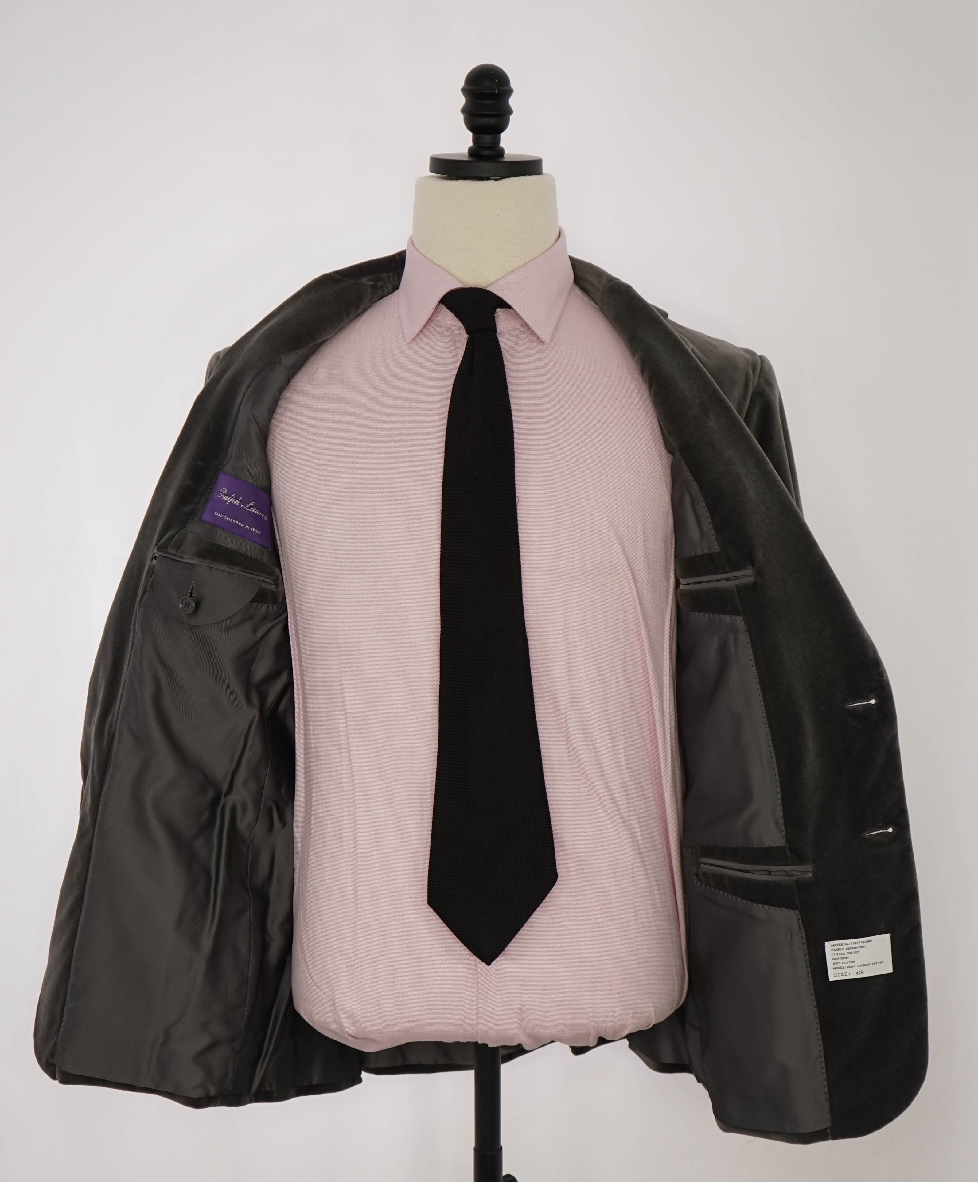 $2,695 RALPH LAUREN PURPLE LABEL - *VELVET* Gray Notch Lapel Blazer - 42R