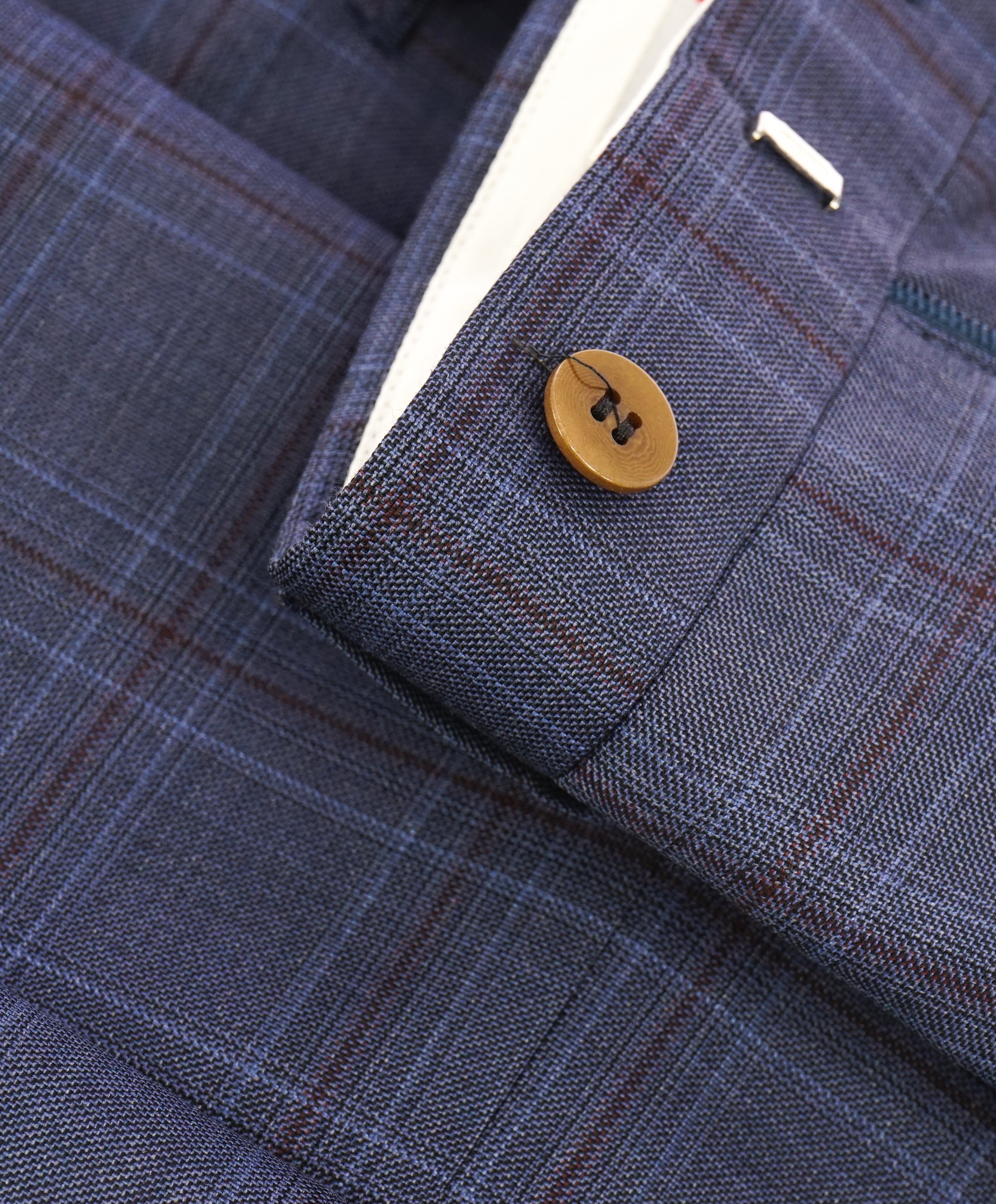 ISAIA - Blue & Red Check Plaid Dress Pants Flat Front - 31W