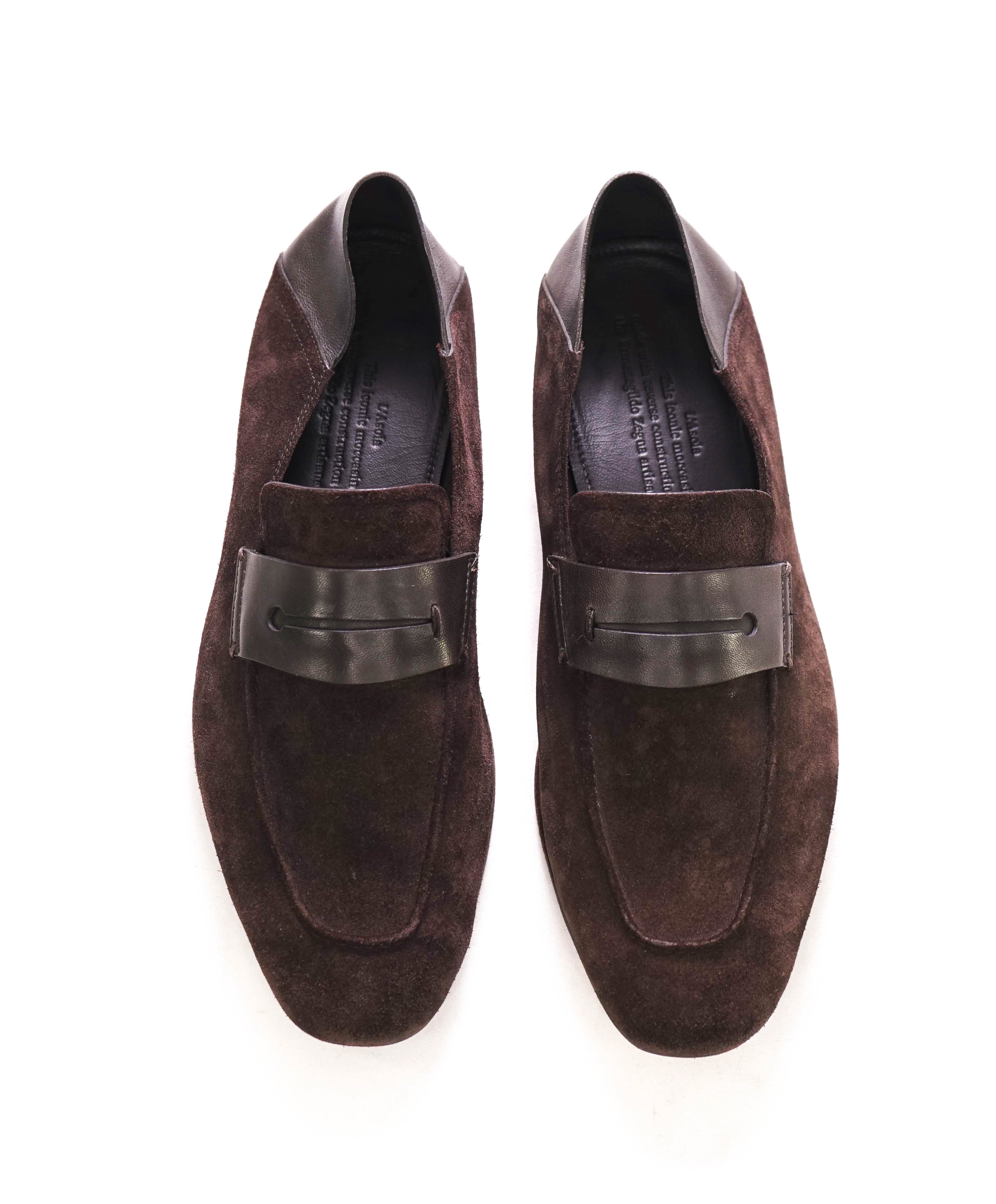 $960 ERMENEGILDO ZEGNA - Brown Unlined Suede Penny Loafers - 9 US (42 EU)