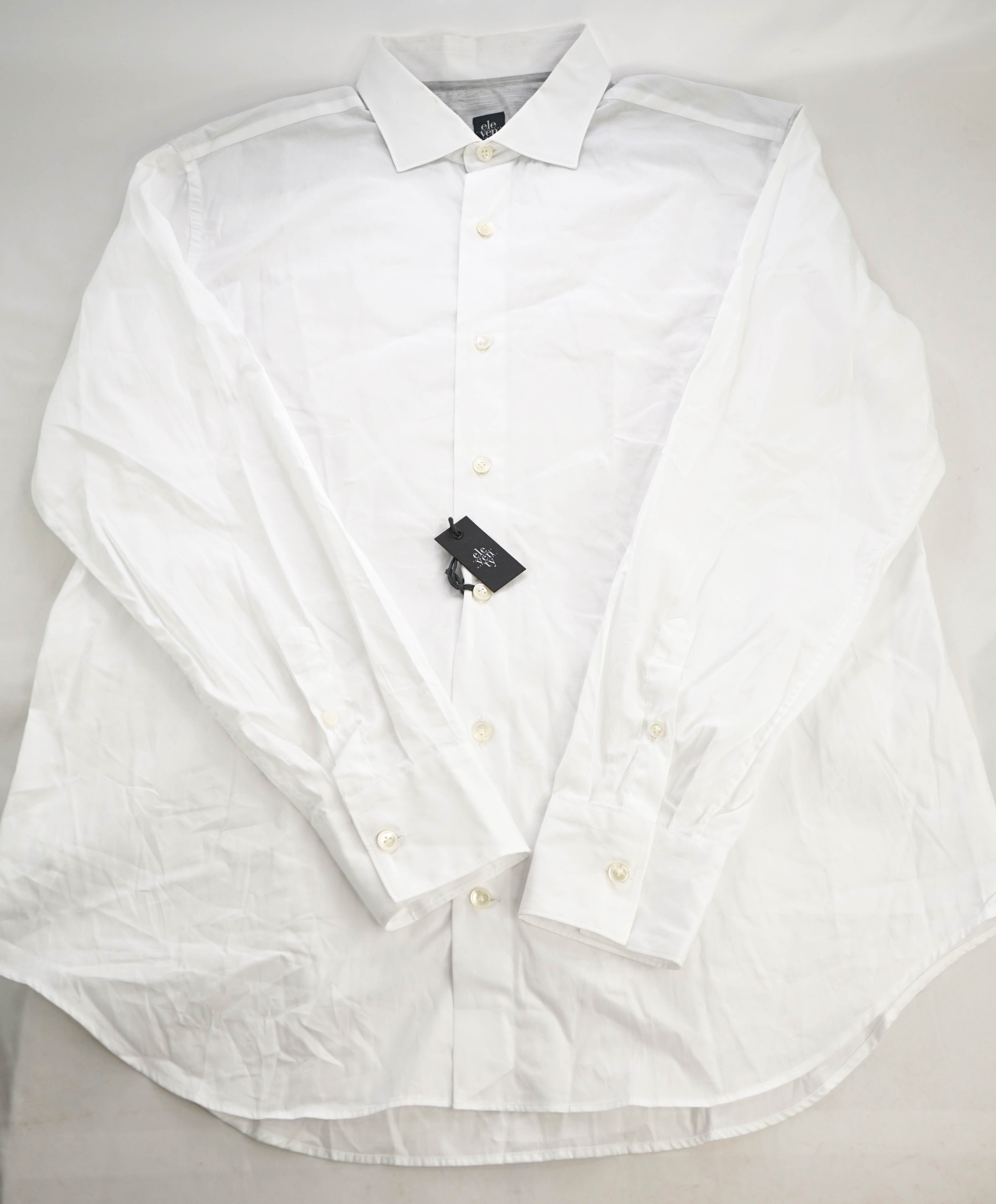 $395 ELEVENTY - *Spread Collar* Slim-Cotton Poplin White Dress Shirt - XL