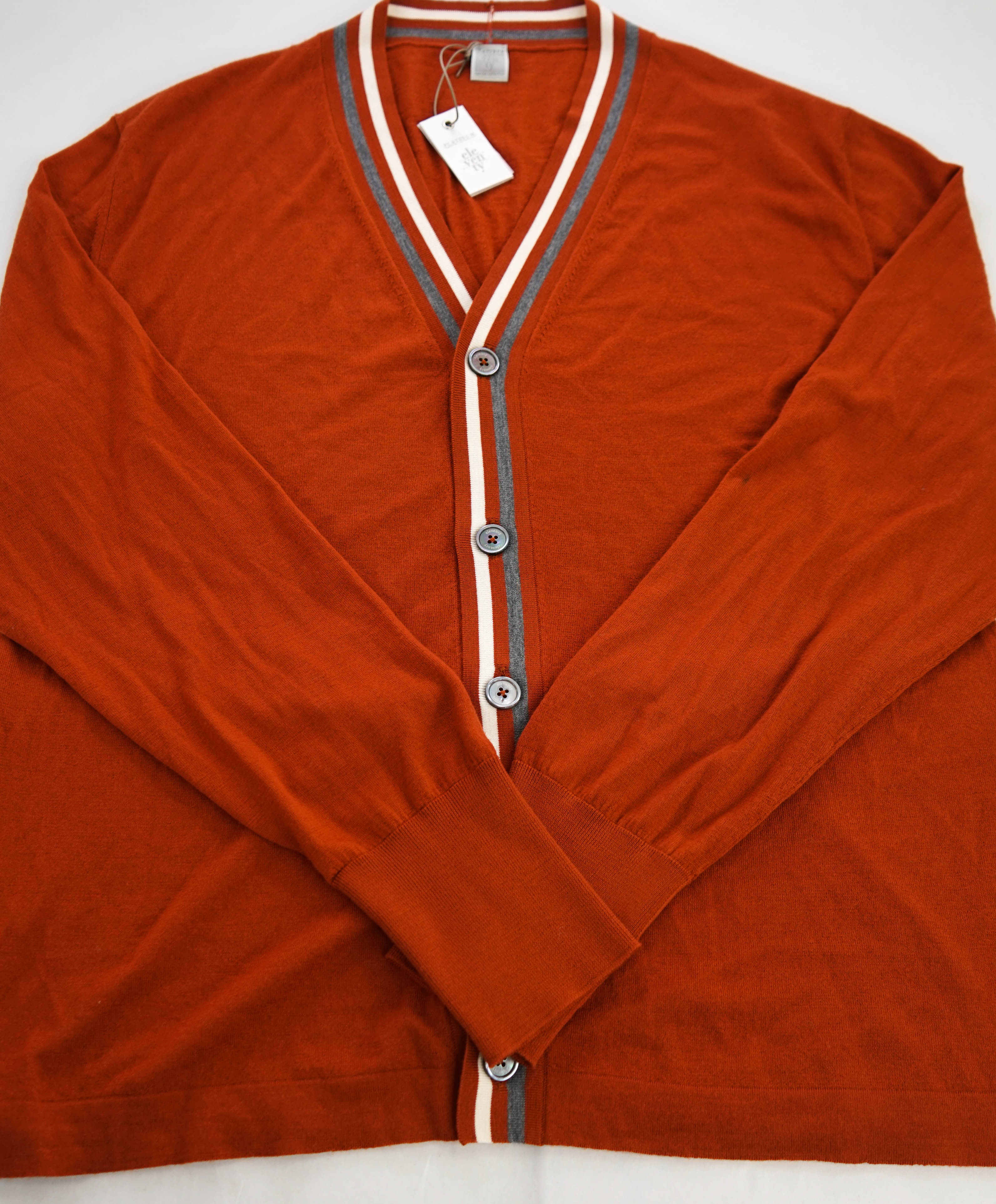 $975 ELEVENTY - *PLATINUM* Rust Tipped MOP Button Cardigan Sweater - M