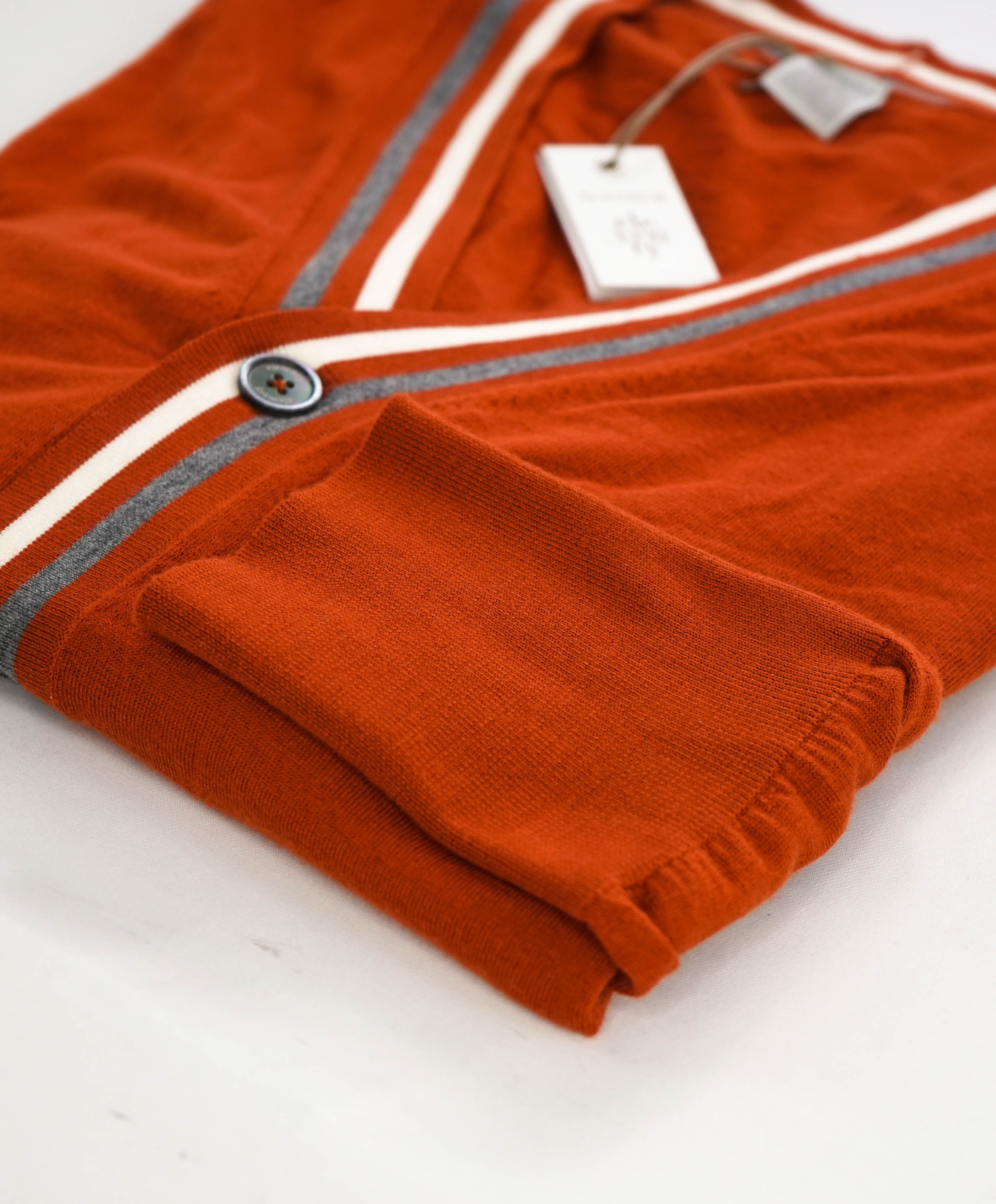 $975 ELEVENTY - *PLATINUM* Rust Tipped MOP Button Cardigan Sweater - M