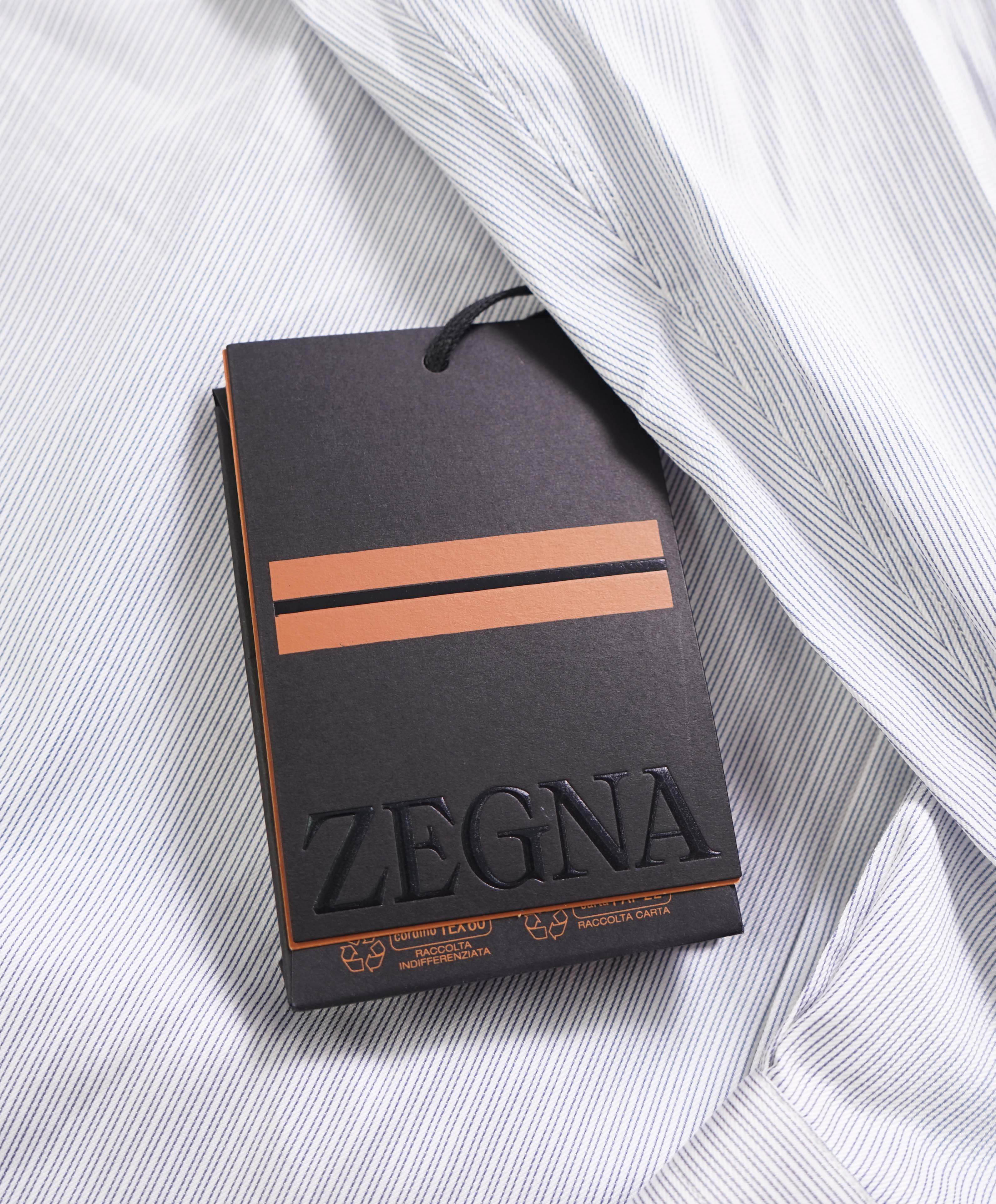 $995 ZEGNA - Regular fit "TROFEO SILK" Blue Button Down Shirt - 18.5