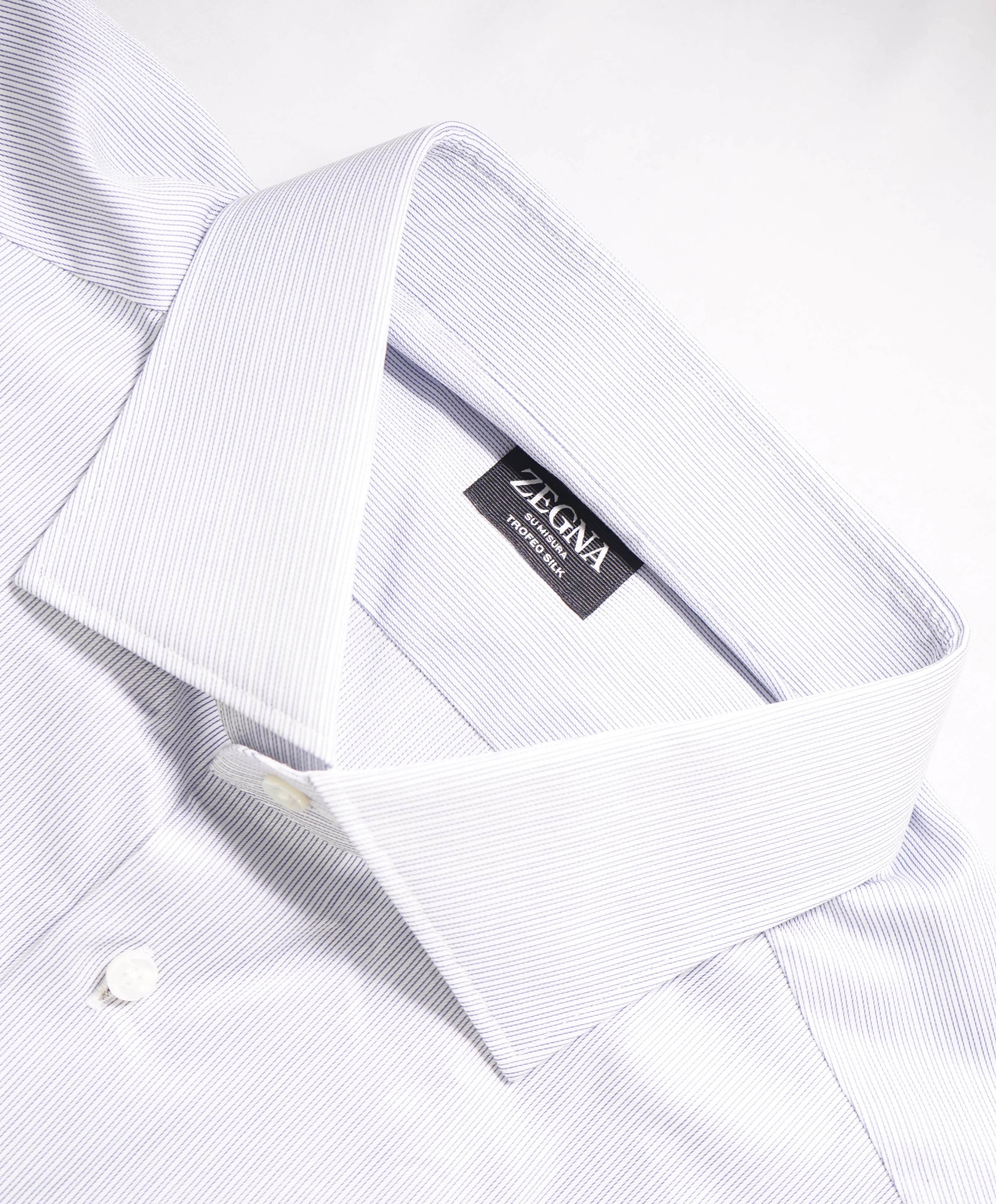 $995 ZEGNA - Regular fit "TROFEO SILK" Blue Button Down Shirt - 18.5