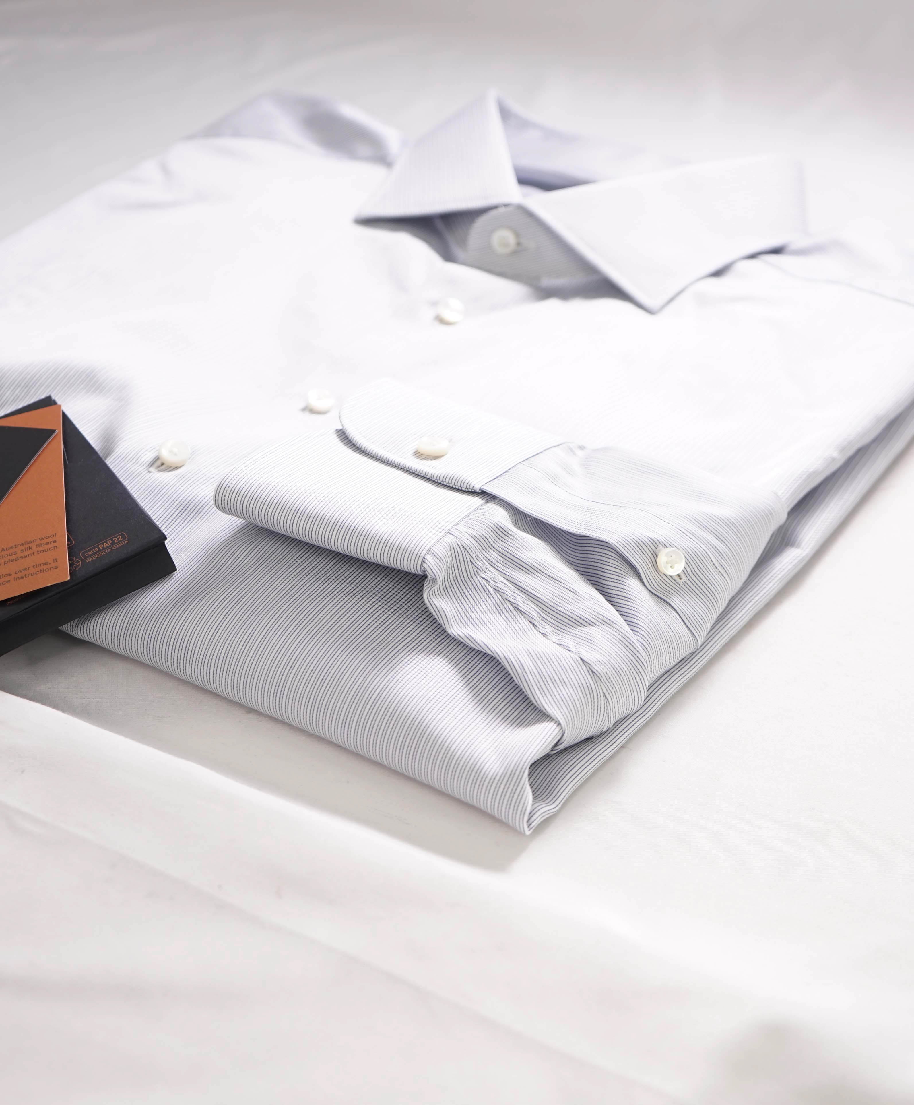 $995 ZEGNA - Regular fit "TROFEO SILK" Blue Button Down Shirt - 18.5