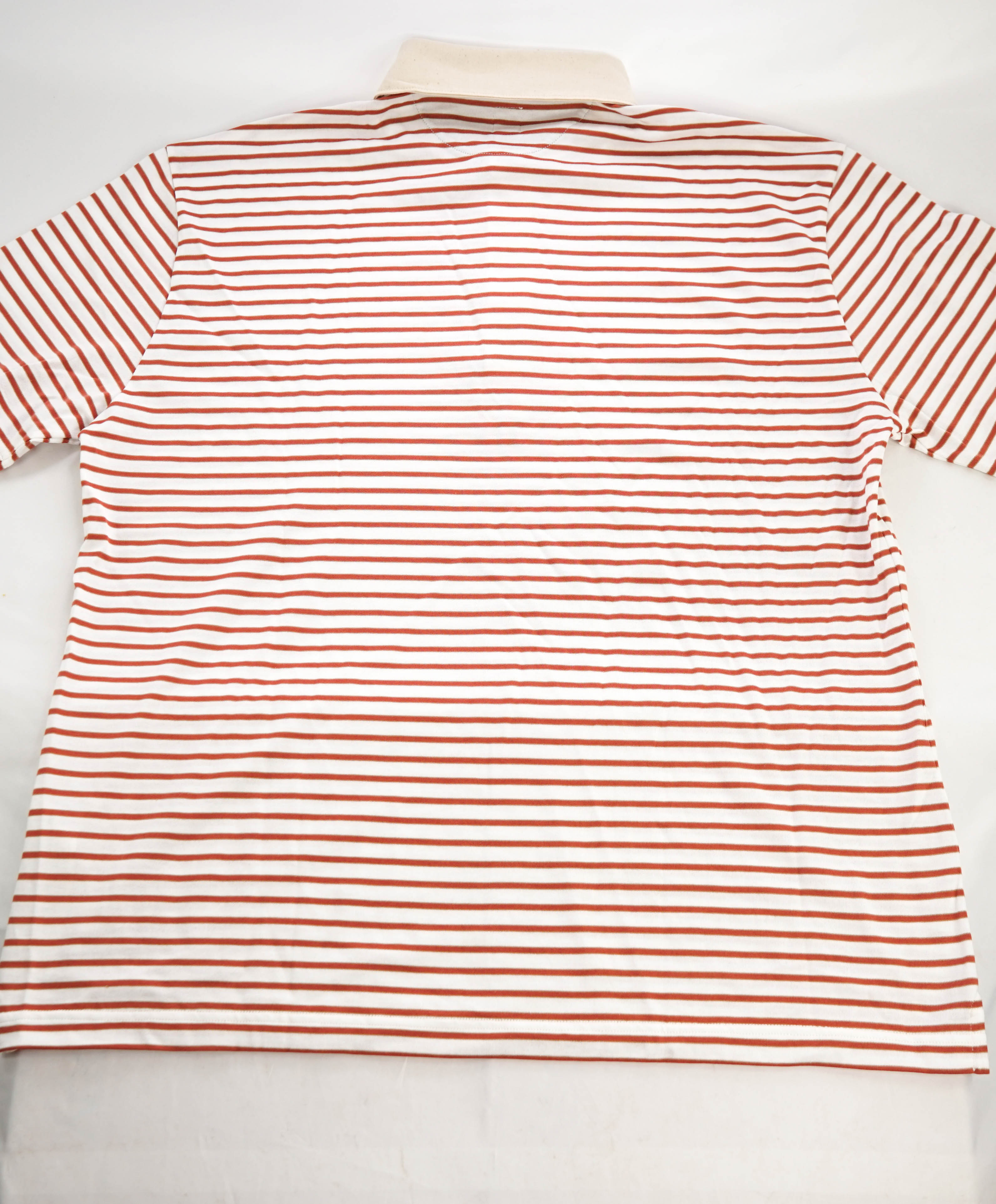 $575 ELEVENTY - Taupe Collar Red Stripe Polo Shirt - 3XL