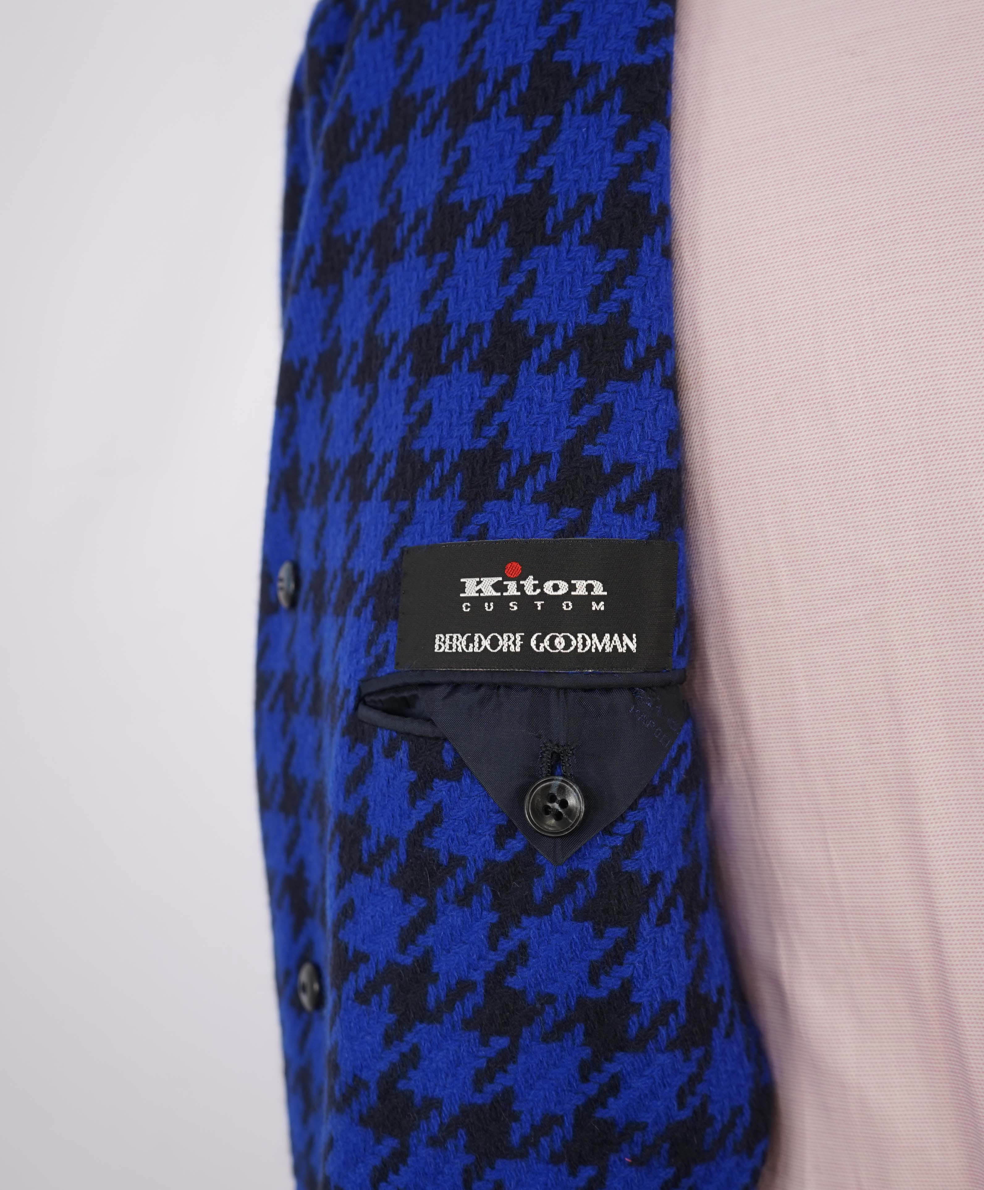 $14,545 KITON - *100% PURE CASHMERE* Bold Blue Houndstooth Top Coat - 48R